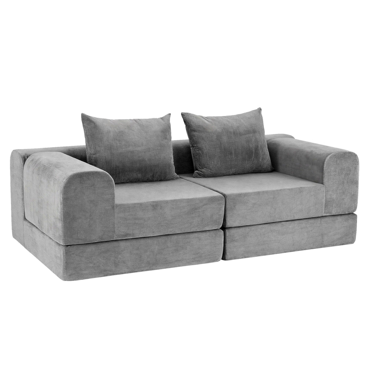 5-in-1 Convertible Modular Sofa Bed Curved Couch with Pillows - Grey Velvet