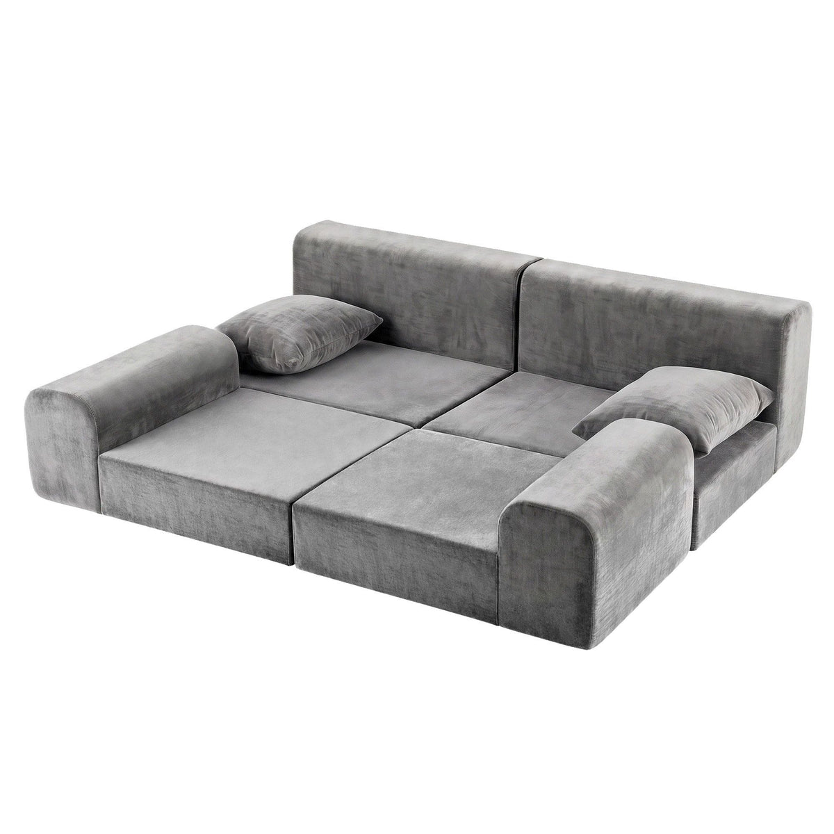 5-in-1 Convertible Modular Sofa Bed Curved Couch with Pillows - Grey Velvet