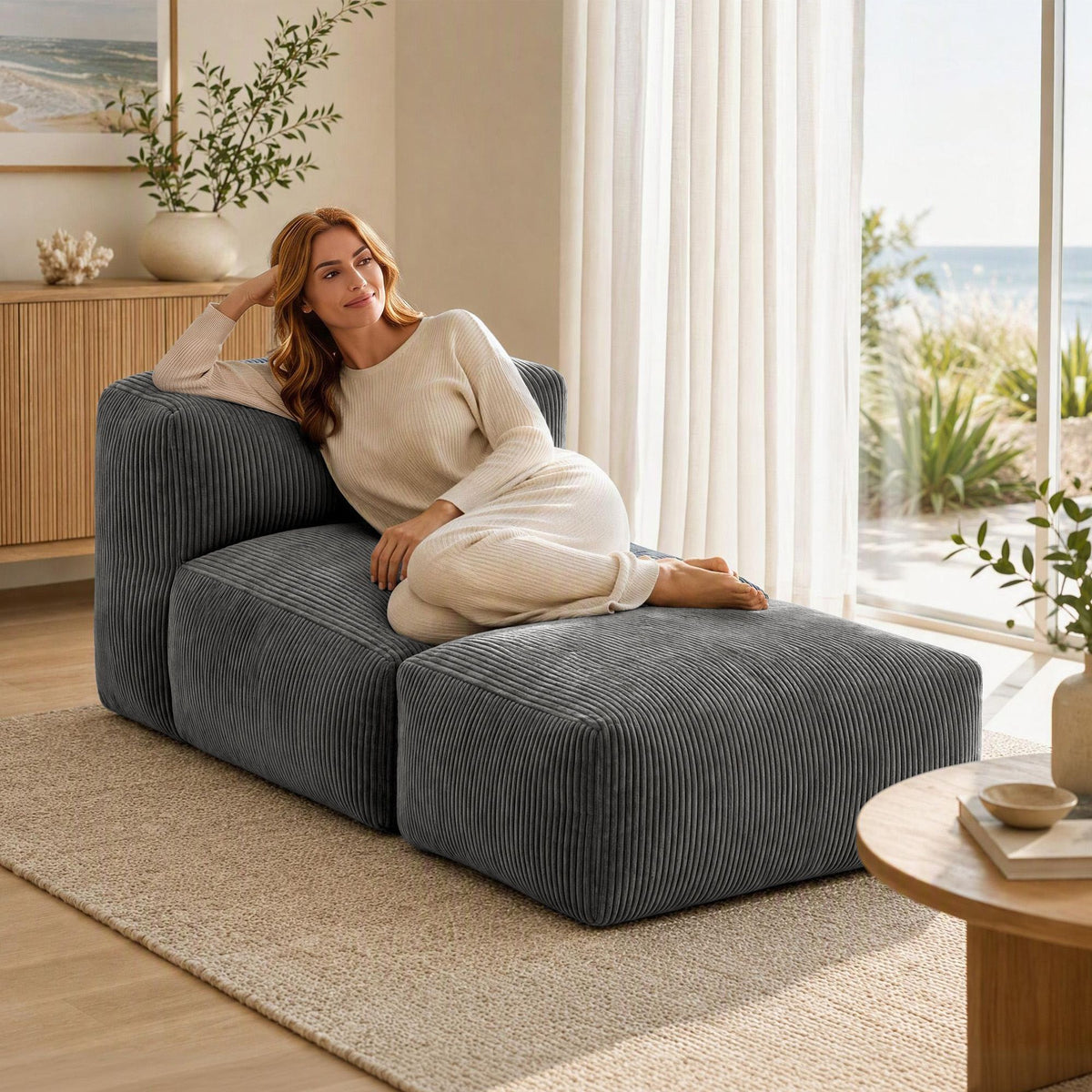 Foldable Bean Bag Sofa Bed Cloud Couch Floor Lounger Chair - Grey