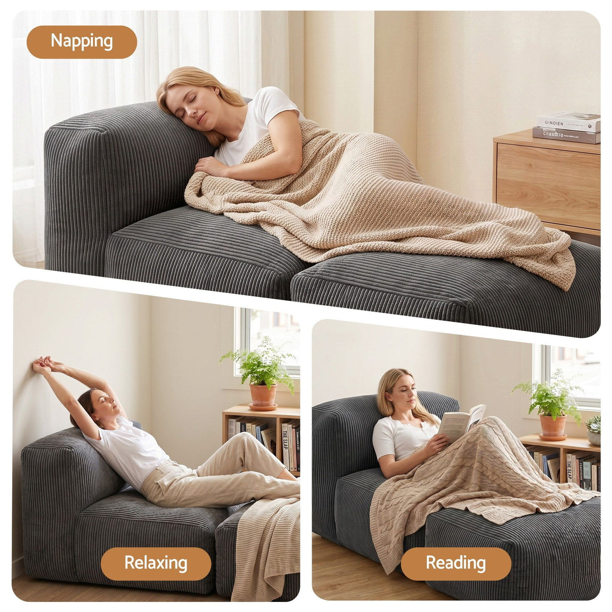 Foldable Bean Bag Sofa Bed Cloud Couch Floor Lounger Chair - Grey