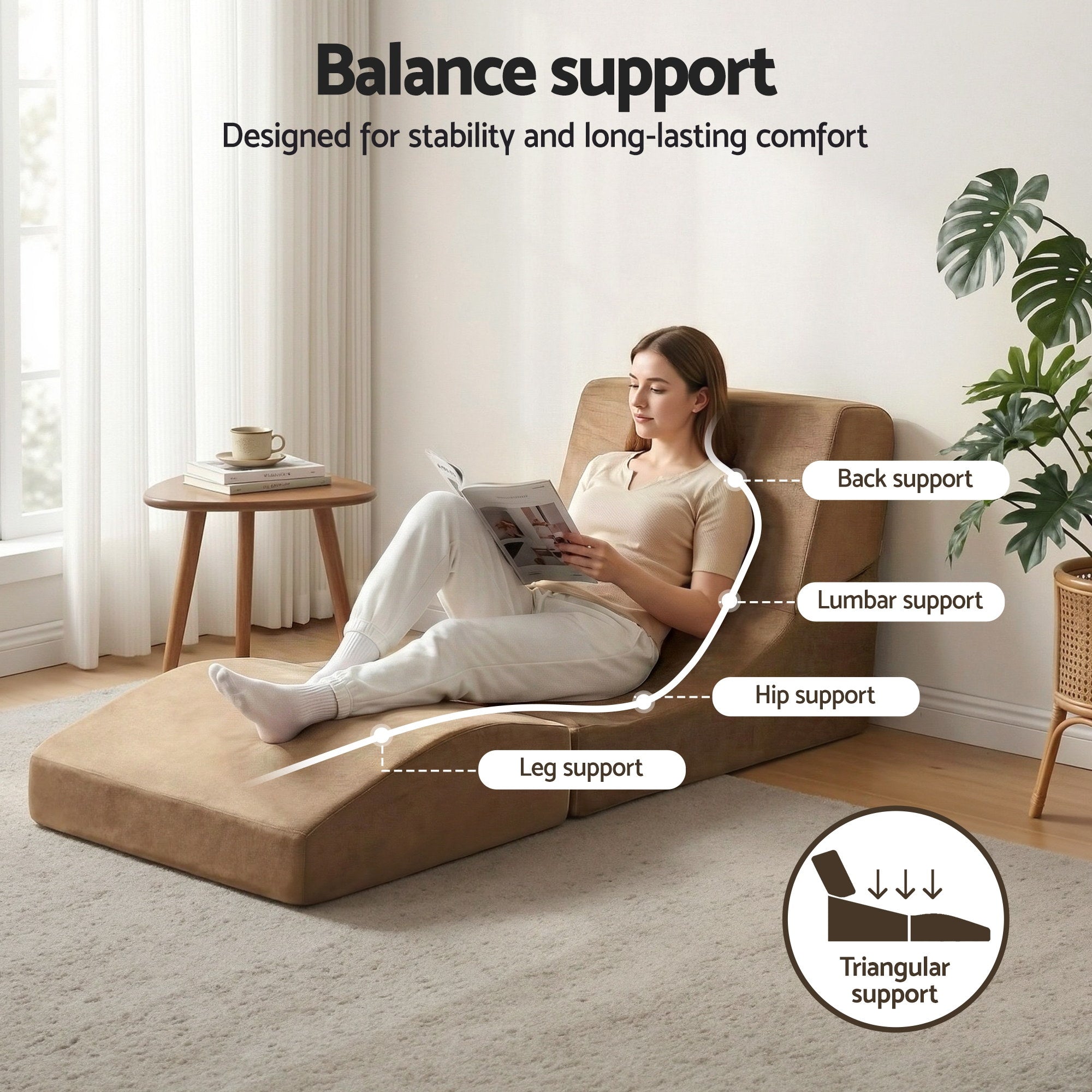 Folding Armless Foam Floor Futon Sofa Bed Convertible Lounger - Brown
