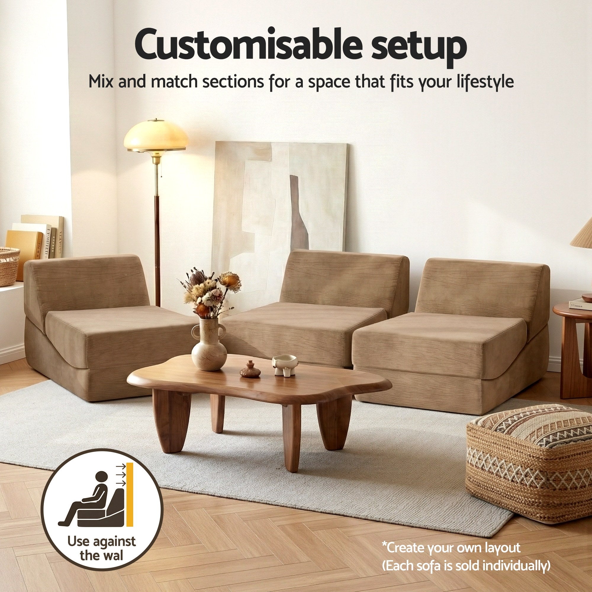 Folding Armless Foam Floor Futon Sofa Bed Convertible Lounger - Brown