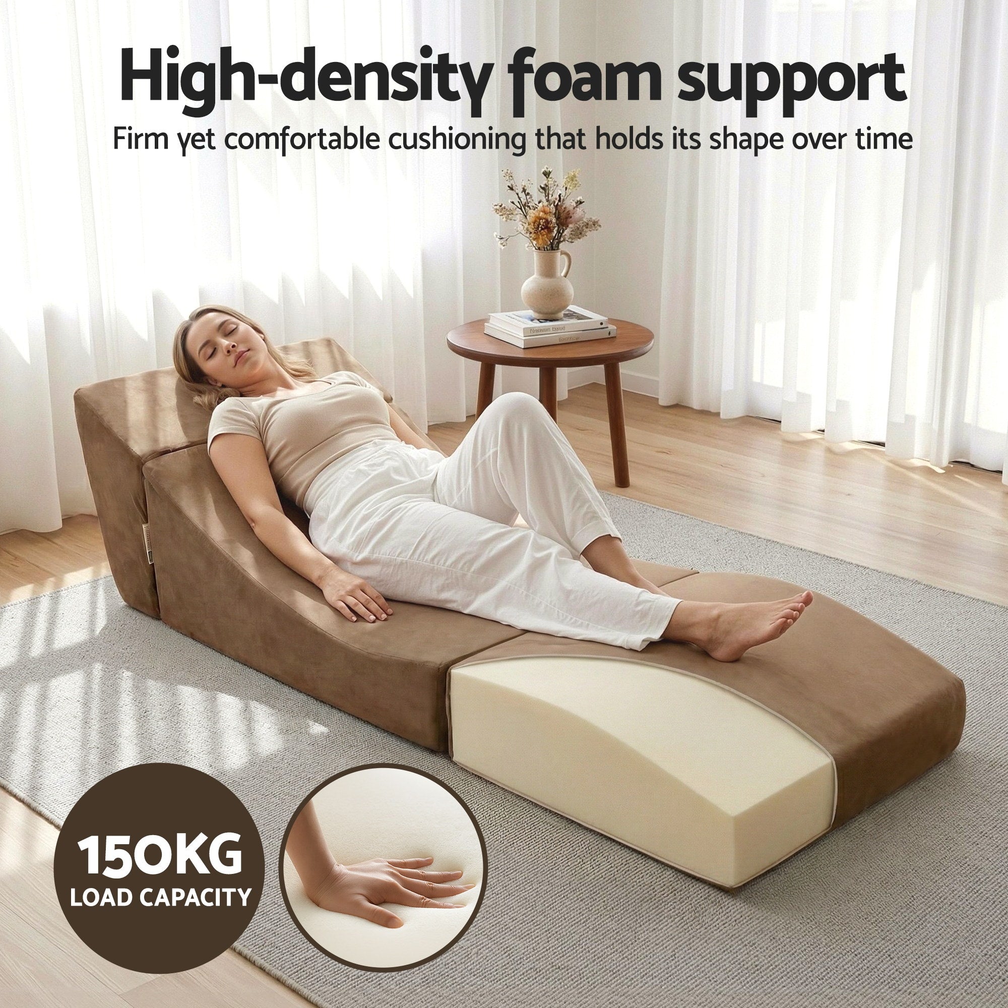 Folding Armless Foam Floor Futon Sofa Bed Convertible Lounger - Brown