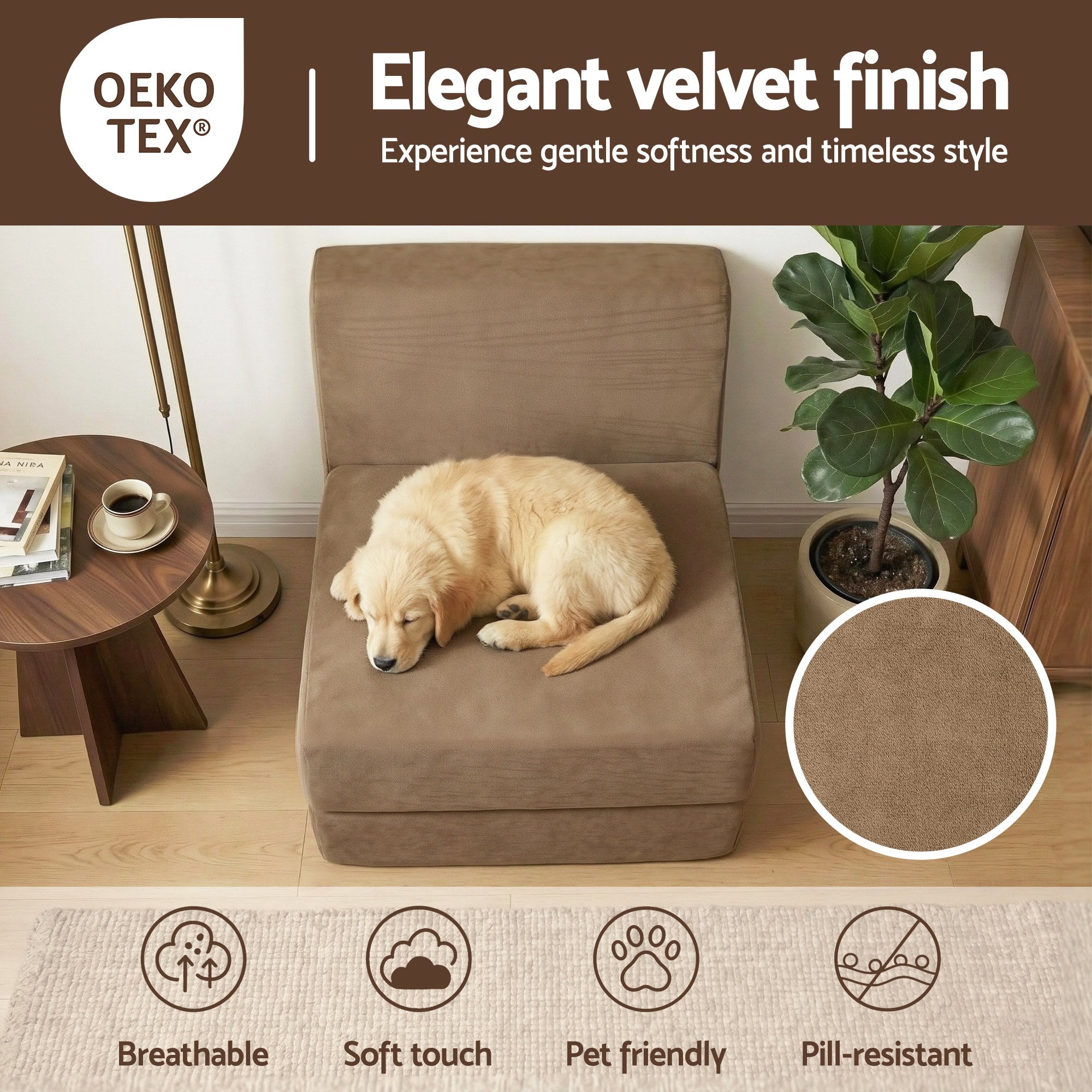 Folding Armless Foam Floor Futon Sofa Bed Convertible Lounger - Brown