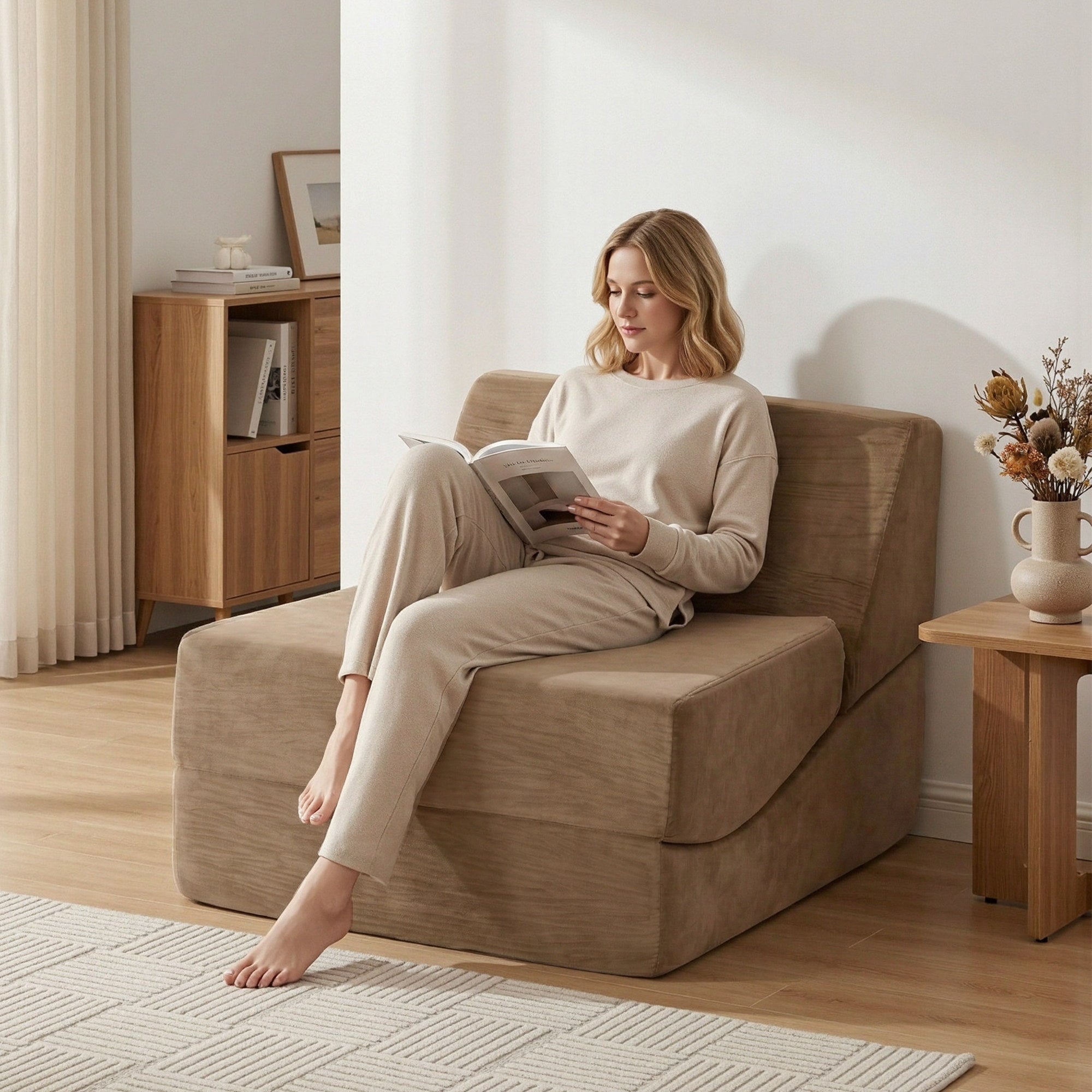 Folding Armless Foam Floor Futon Sofa Bed Convertible Lounger - Brown