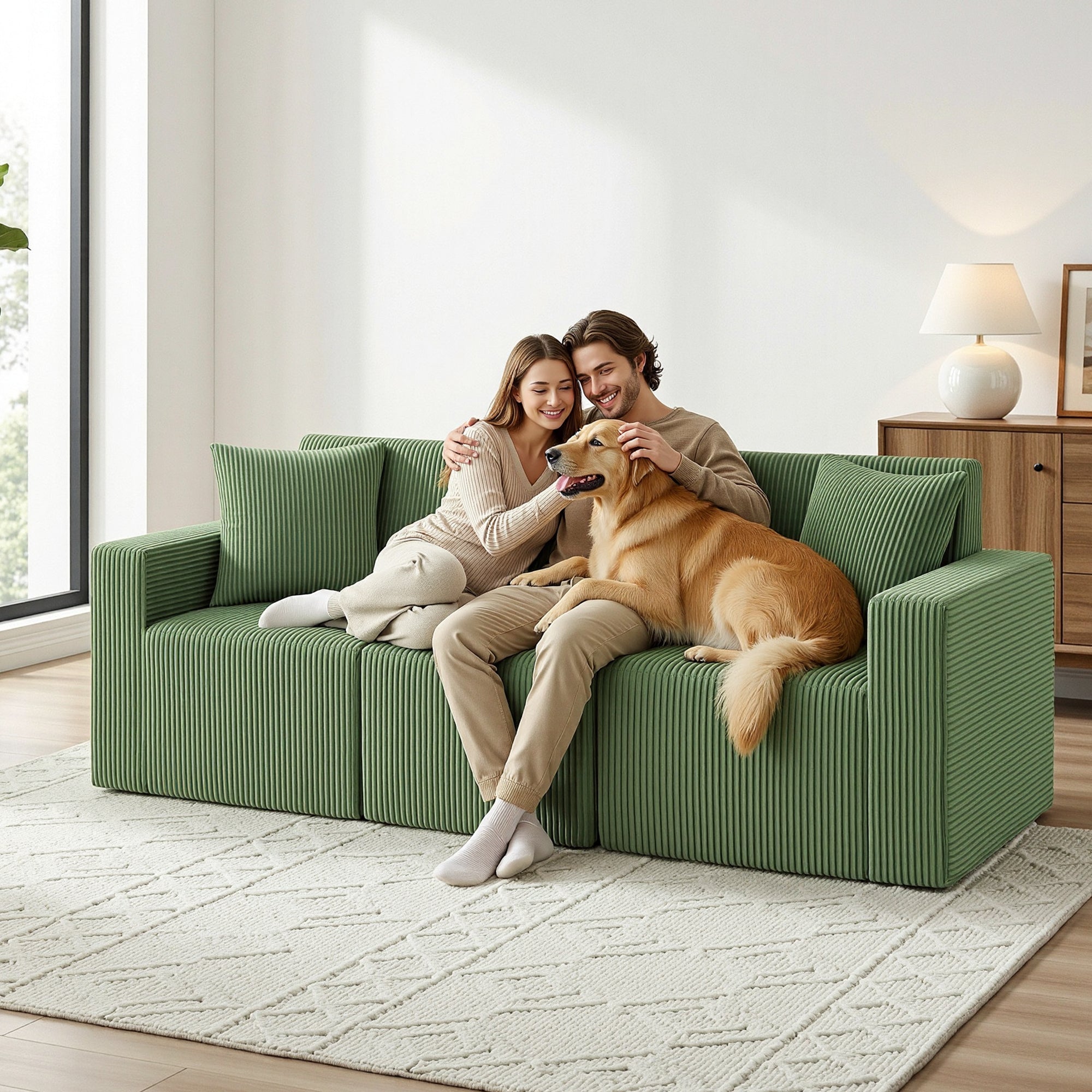 Modular 3-Seater Convertible Sofa Bed Sectional with Deep Seat - Green