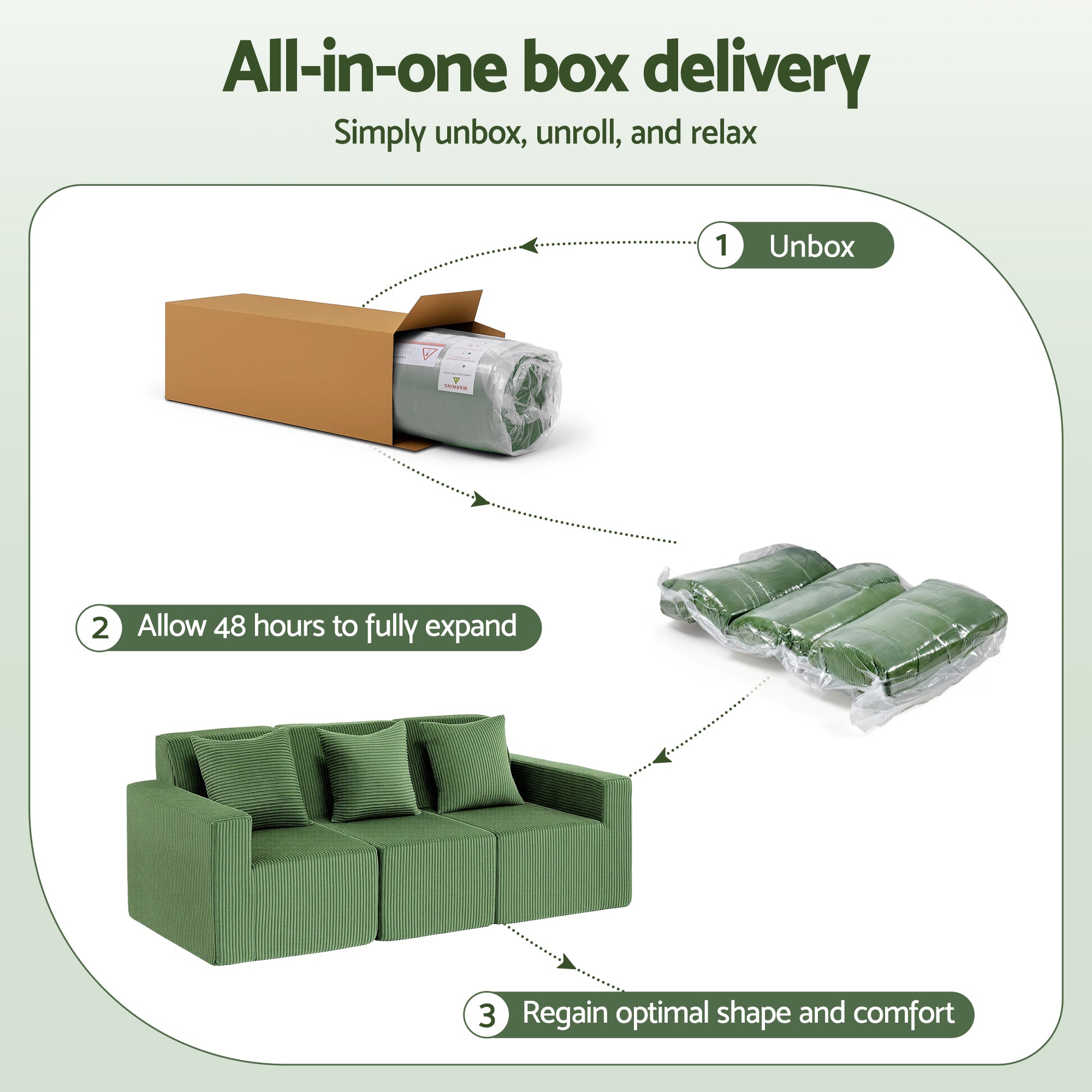 Modular 3-Seater Convertible Sofa Bed Sectional with Deep Seat - Green