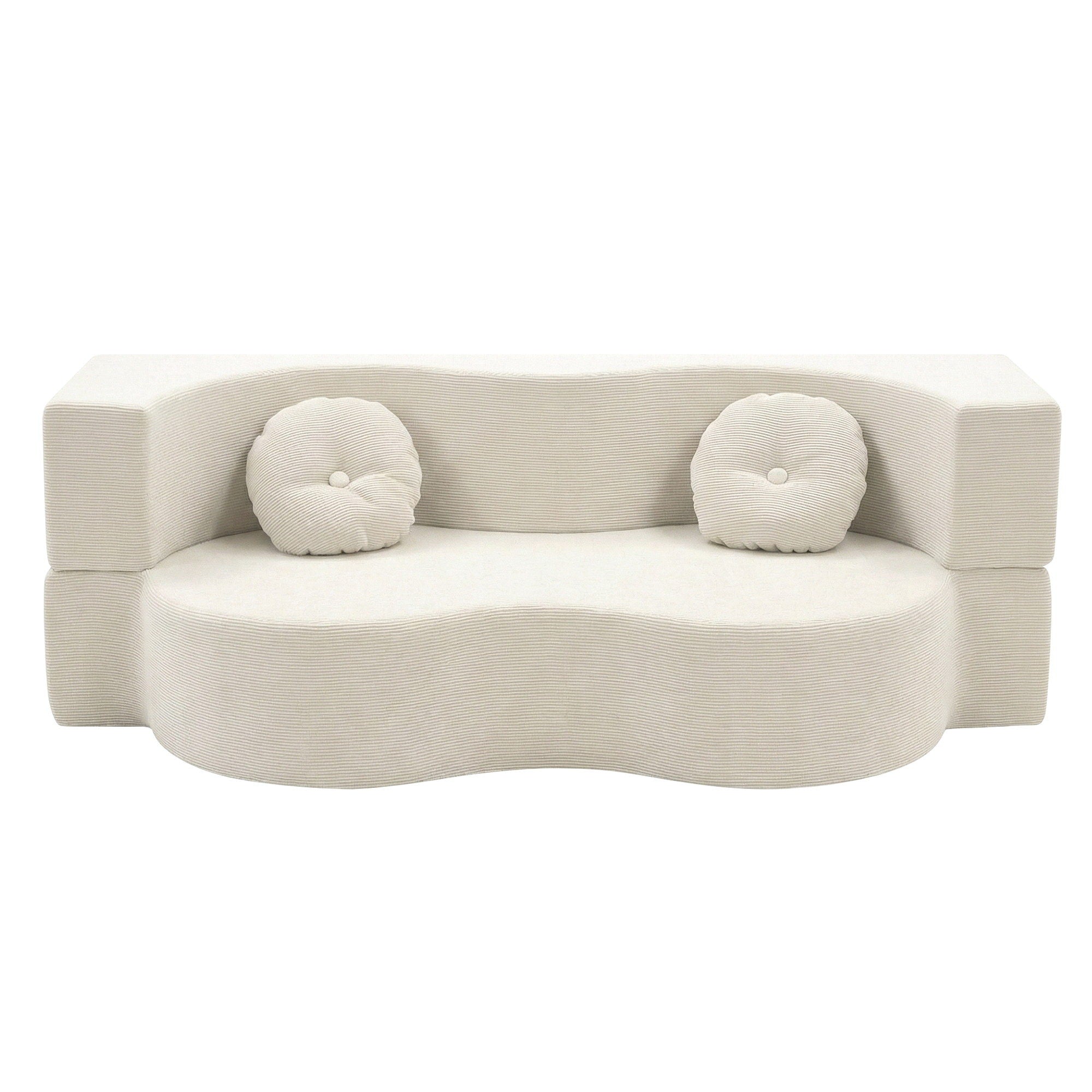 Folding 2-in-1 Convertible Sofa Bed Floor Couch Loveseat - Beige