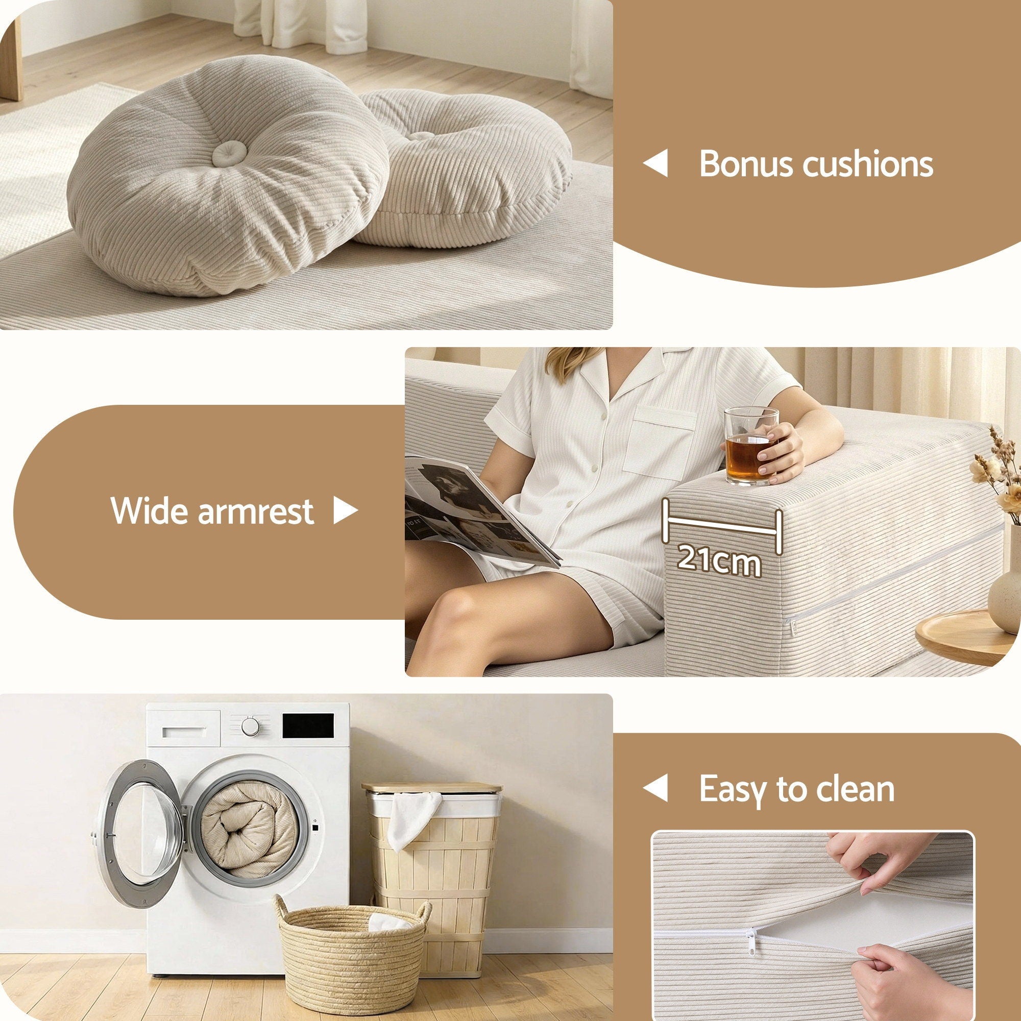 Folding 2-in-1 Convertible Sofa Bed Floor Couch Loveseat - Beige