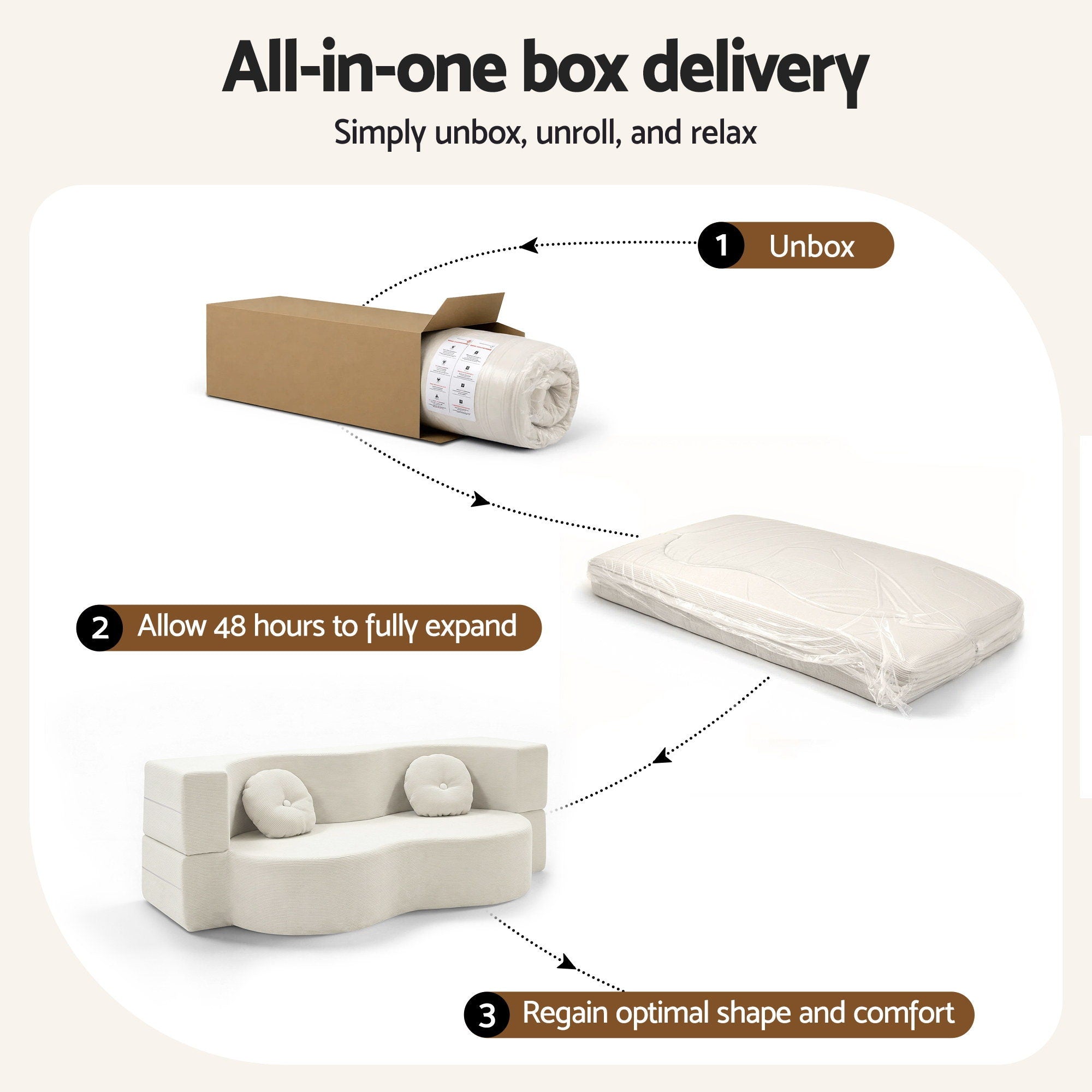 Folding 2-in-1 Convertible Sofa Bed Floor Couch Loveseat - Beige