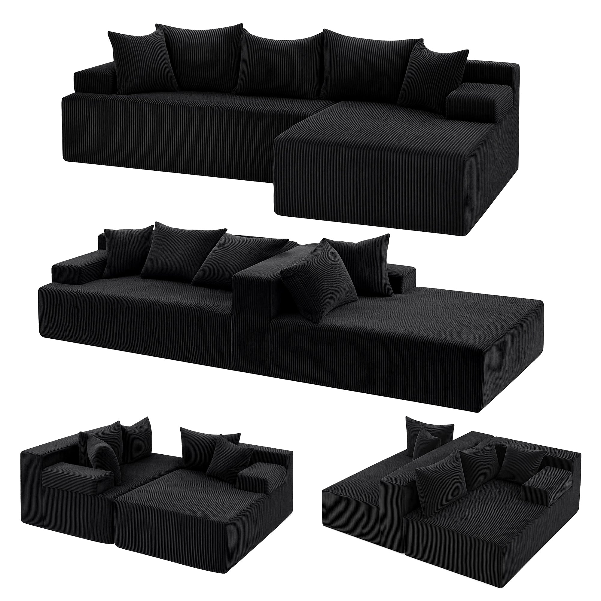 Modular 4-Seater Sectional Sofa Bed L-Shaped Deep Seat Couch - Green