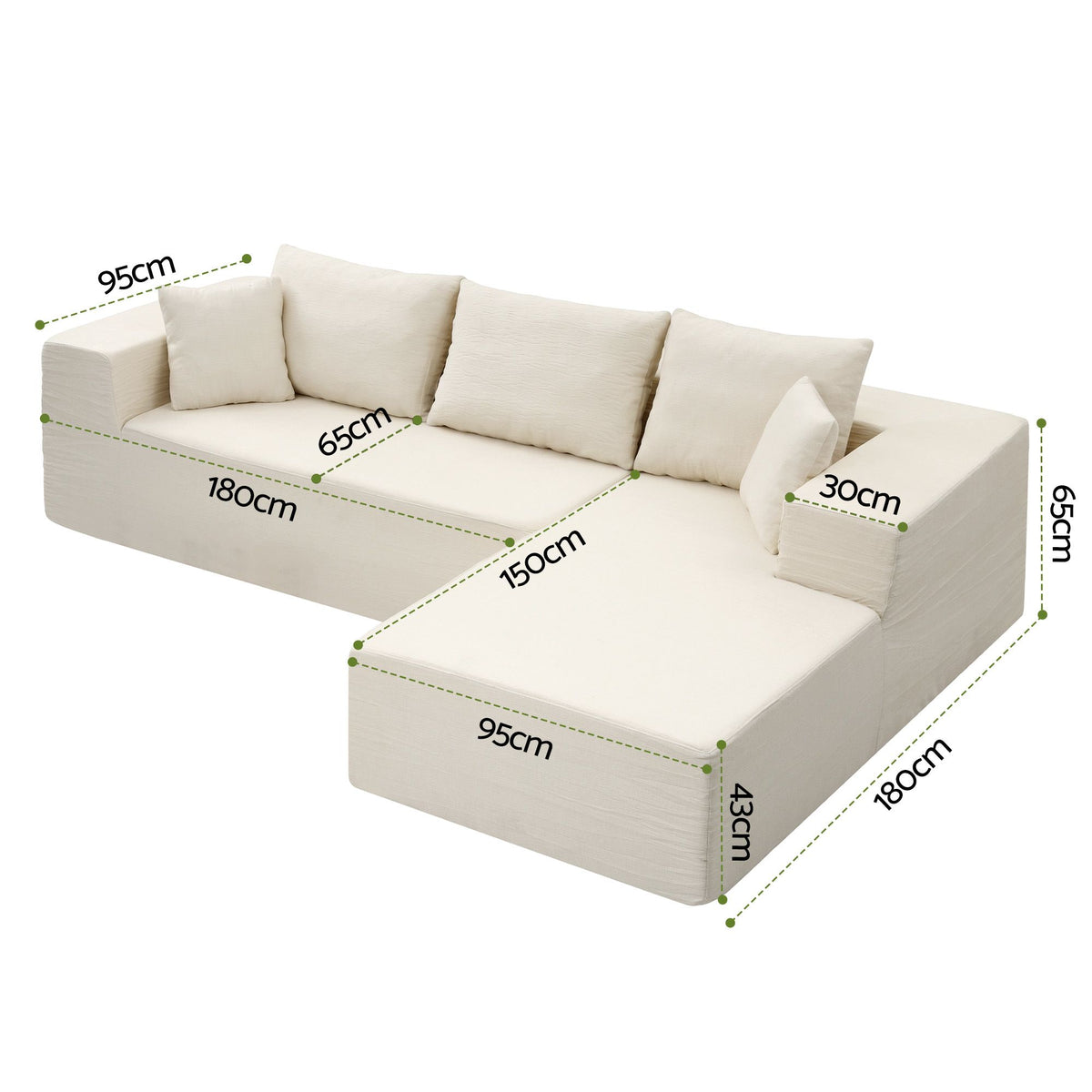Modular 4-Seater L-Shaped Boneless Sofa Bed Chaise Lounge - White