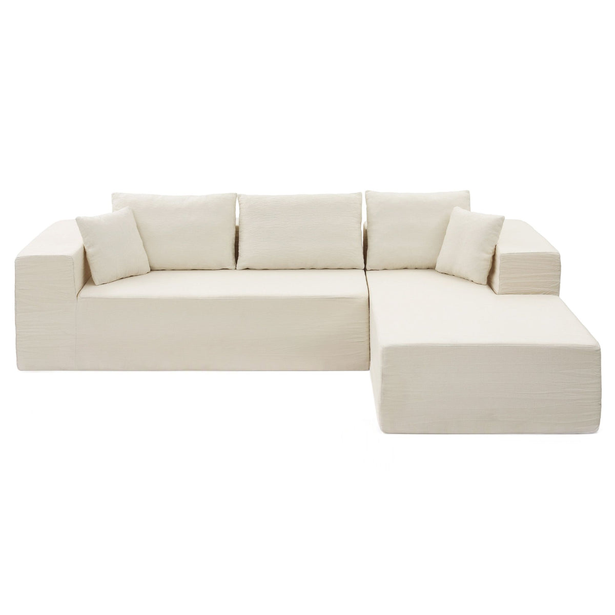 Modular 4-Seater L-Shaped Boneless Sofa Bed Chaise Lounge - White