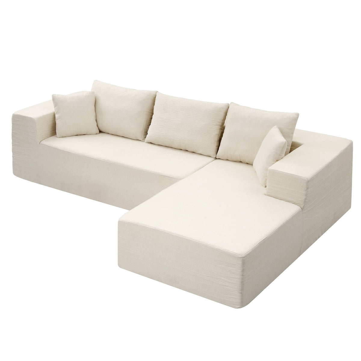 Modular 4-Seater L-Shaped Boneless Sofa Bed Chaise Lounge - White