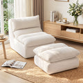 Lounge Chair with Ottoman Single Sofa Corduroy Chaise Footrest - White