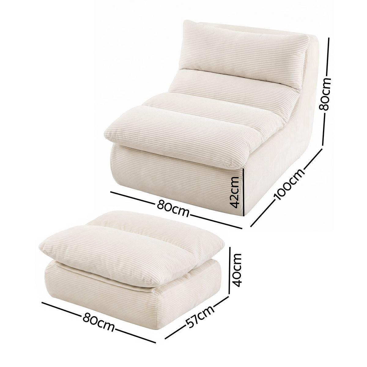 Lounge Chair with Ottoman Single Sofa Corduroy Chaise Footrest - White