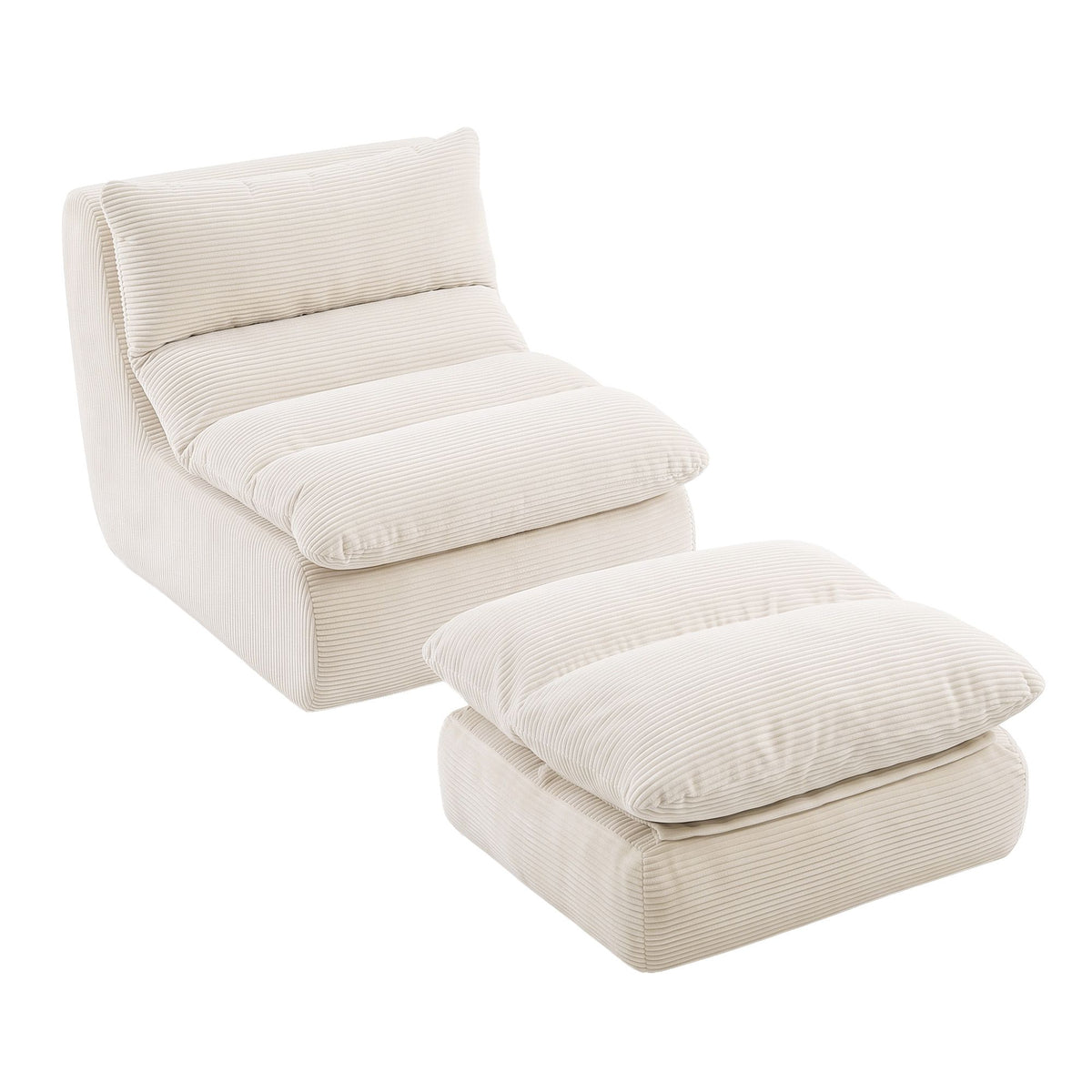 Lounge Chair with Ottoman Single Sofa Corduroy Chaise Footrest - White