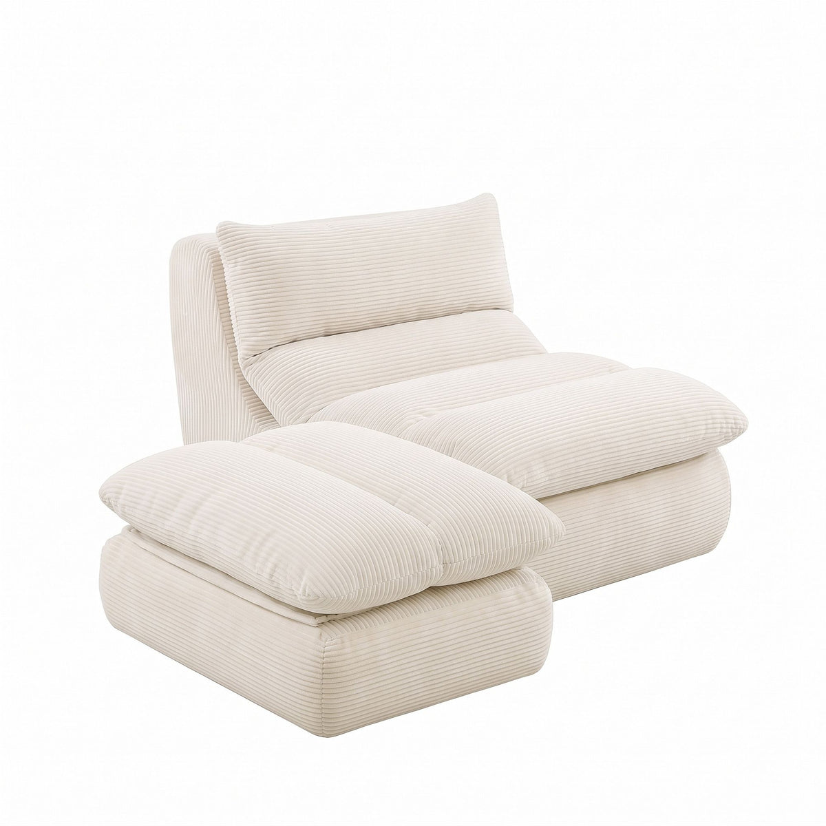 Lounge Chair with Ottoman Single Sofa Corduroy Chaise Footrest - White