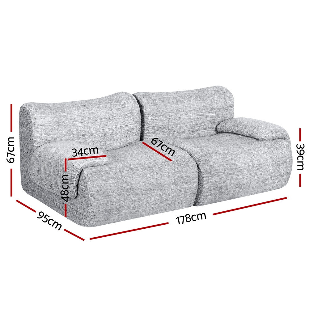 2 Seater Sofa Modular Sectional Sofas Couch Bed No Assembly Living Room Grey