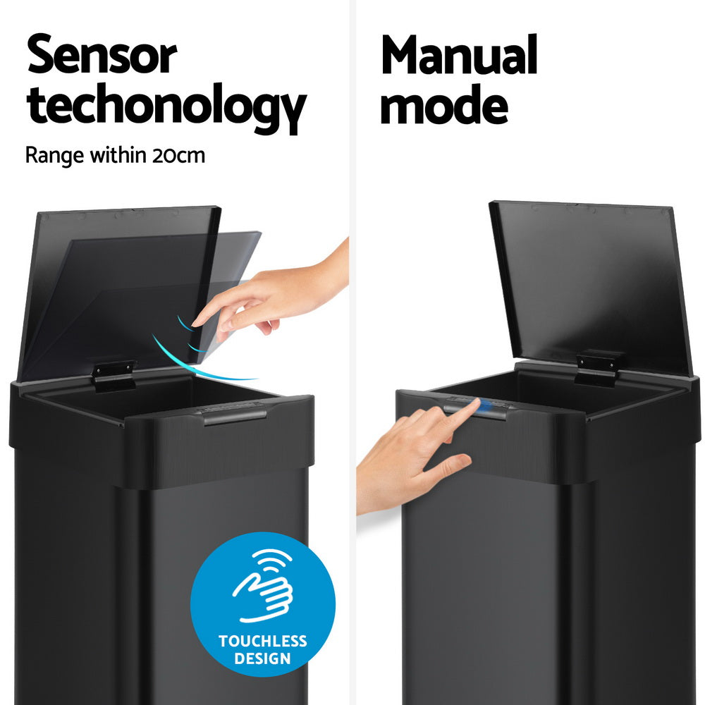 50L Motion Sensor Automatic Kitchen Trash Bin with Soft Close Lid - Black