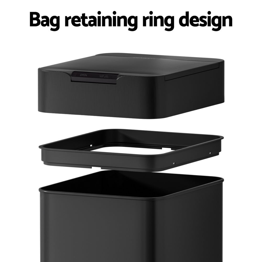50L Motion Sensor Automatic Kitchen Trash Bin with Soft Close Lid - Black
