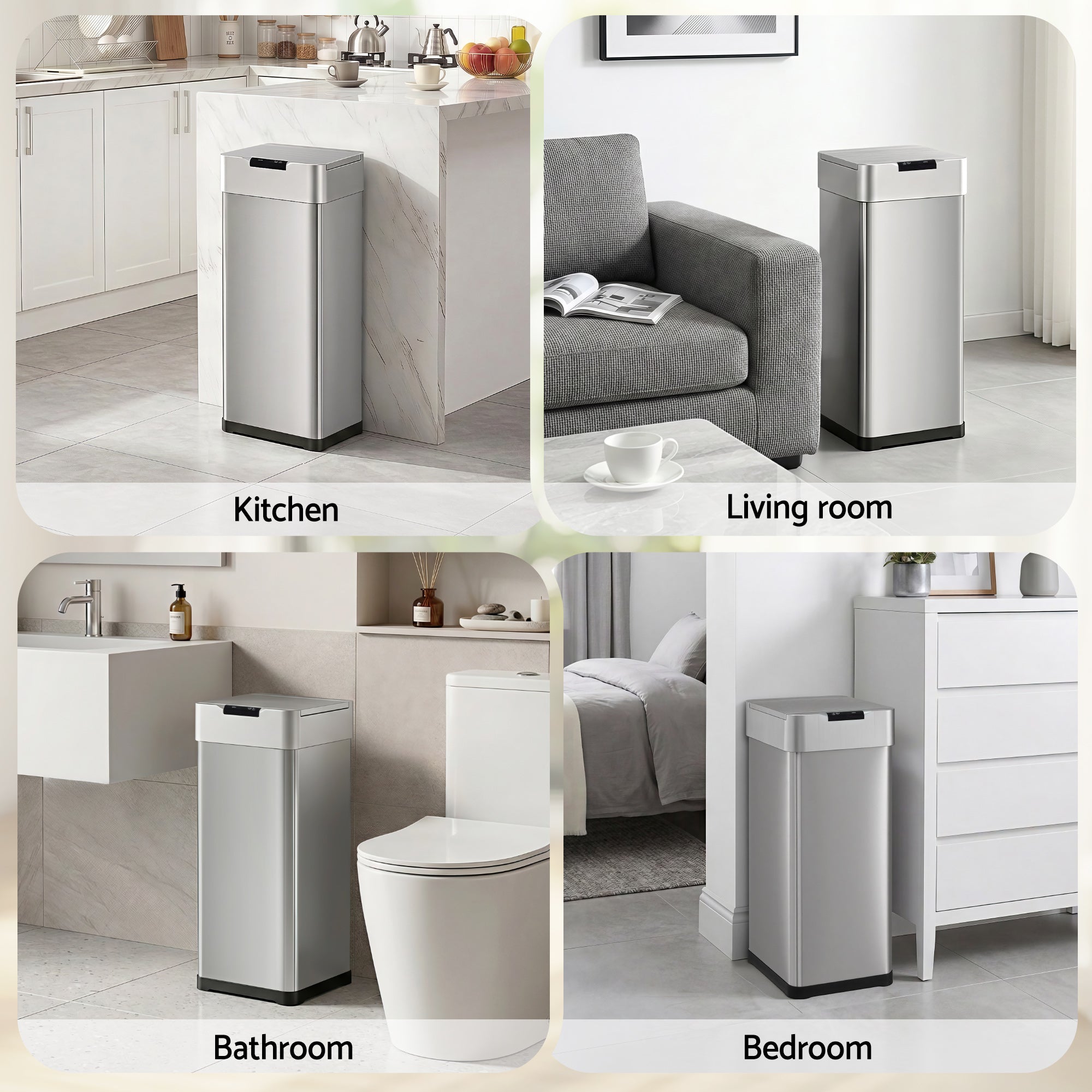 50L Motion Sensor Bin Rubbish Bins Kitchen Automatic Trash Can Silver
