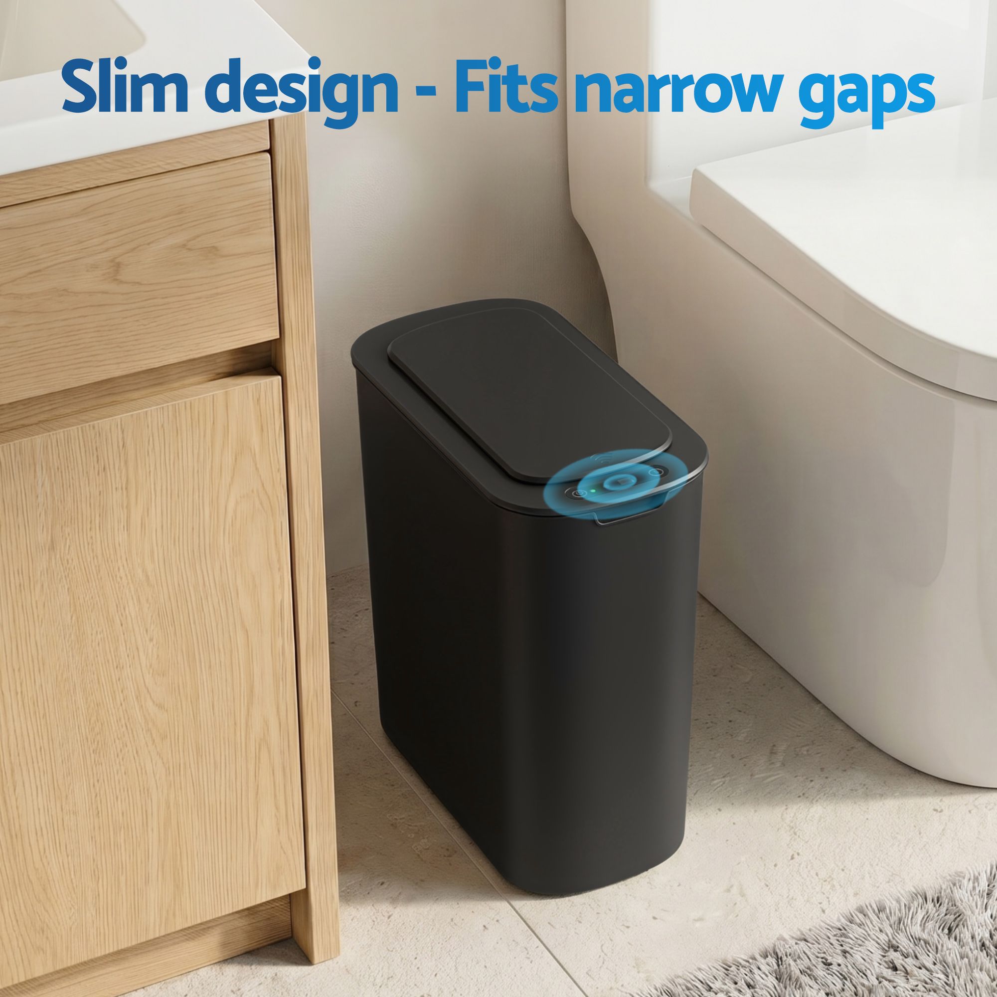 Automatic Trash Bin 2PCS with Lid 11L Motion Sensor Kitchen Bin Touchless Garbage Can Modern Black Plastic Slim Rubbish Bin with Liner Holder for Kitchen, Home, Office