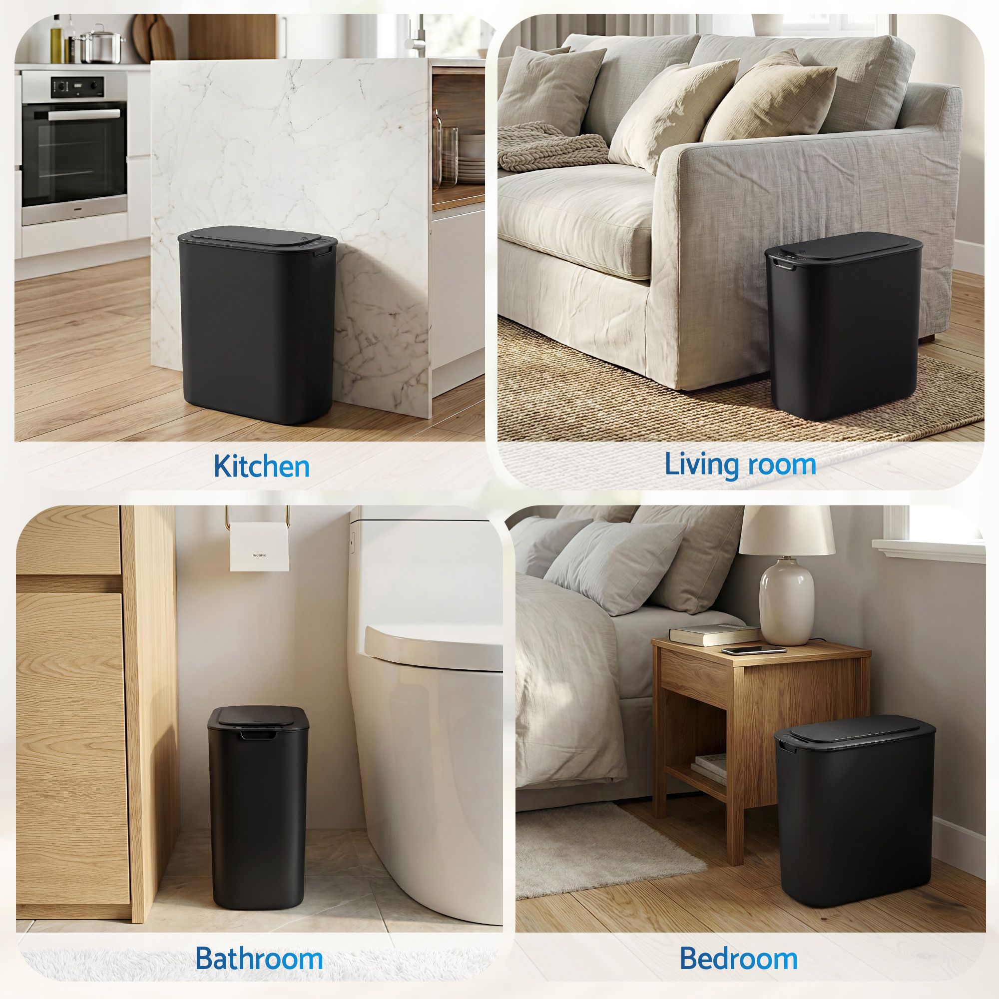 Automatic Trash Bin 2PCS with Lid 11L Motion Sensor Kitchen Bin Touchless Garbage Can Modern Black Plastic Slim Rubbish Bin with Liner Holder for Kitchen, Home, Office