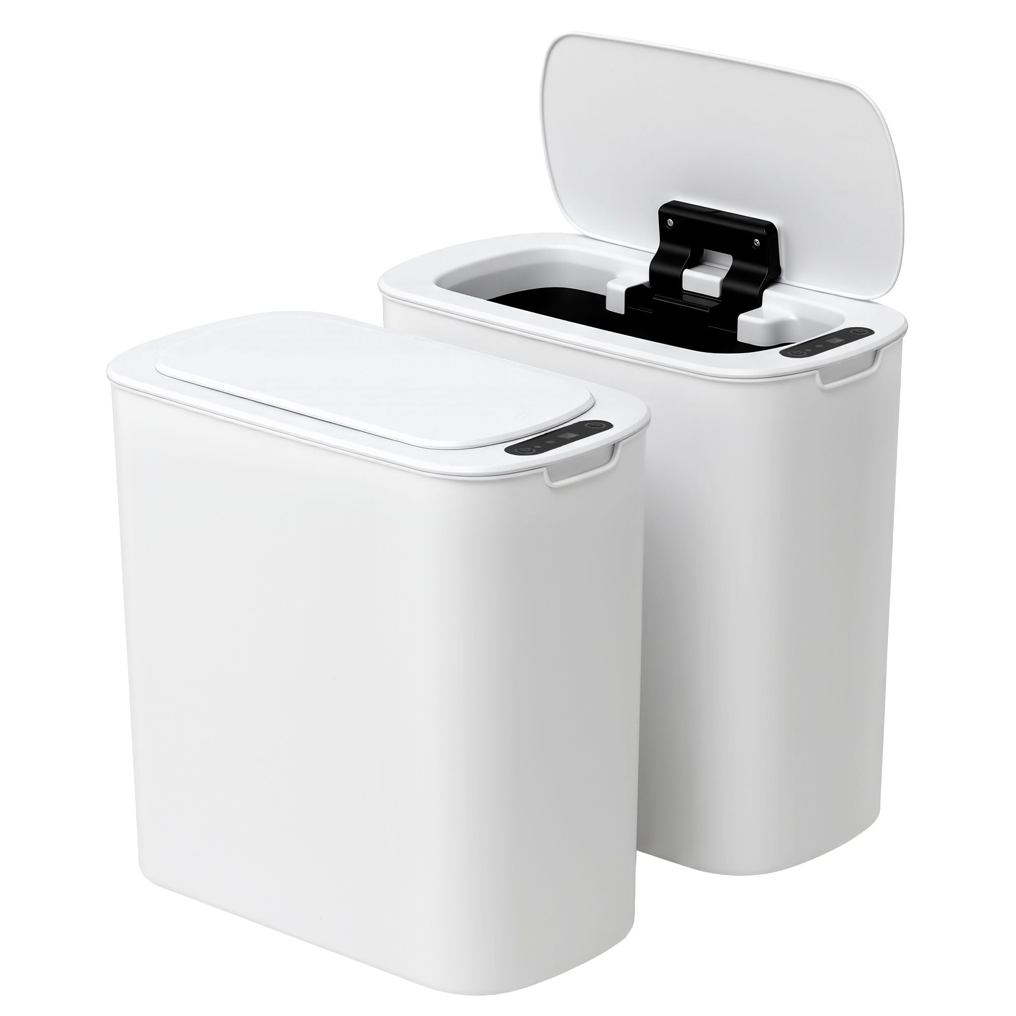 Automatic Trash Bin 2PCS with Lid 11L Motion Sensor Kitchen Bin Touchless Garbage Can Modern White Plastic Slim Rubbish Bin with Liner Holder for Kitchen, Home, Office