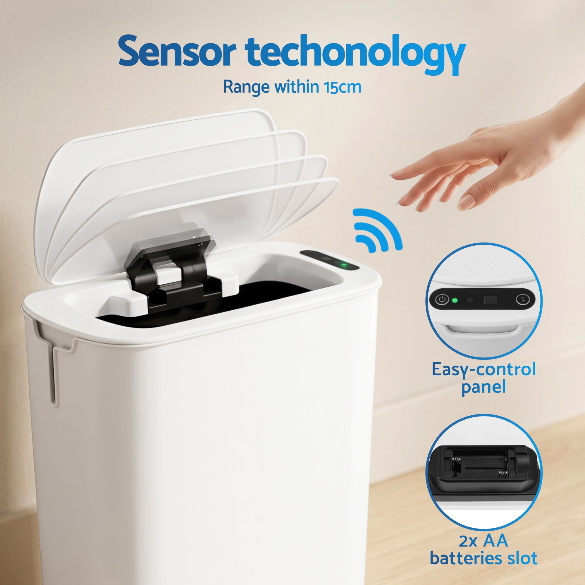 Automatic Trash Bin 2PCS with Lid 11L Motion Sensor Kitchen Bin Touchless Garbage Can Modern White Plastic Slim Rubbish Bin with Liner Holder for Kitchen, Home, Office