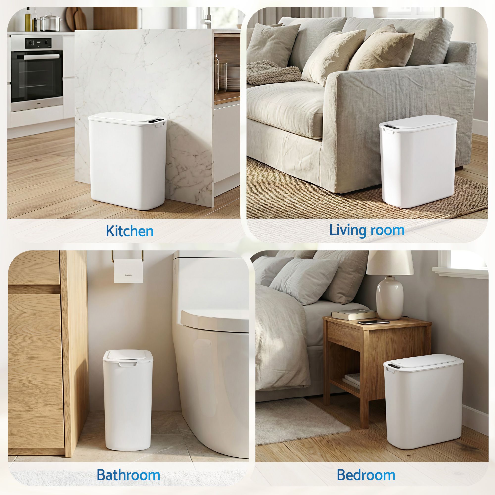 Automatic Trash Bin 2PCS with Lid 11L Motion Sensor Kitchen Bin Touchless Garbage Can Modern White Plastic Slim Rubbish Bin with Liner Holder for Kitchen, Home, Office