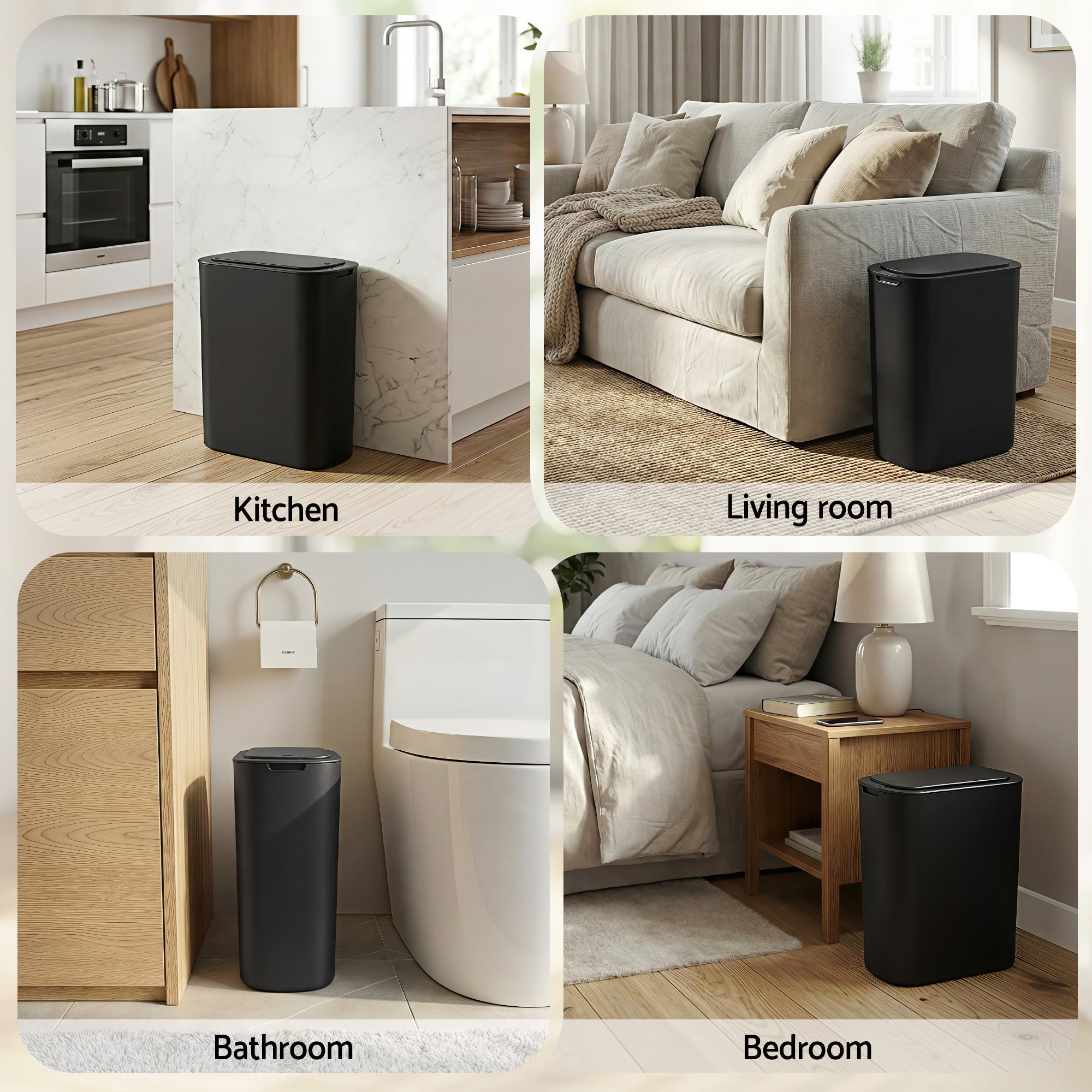 Automatic Trash Bin with Lid 25L Motion Sensor Kitchen Bin Touchless Garbage Can Plastic Slim Rubbish Bin with Liner Holder for Kitchen, Home, Office, Black