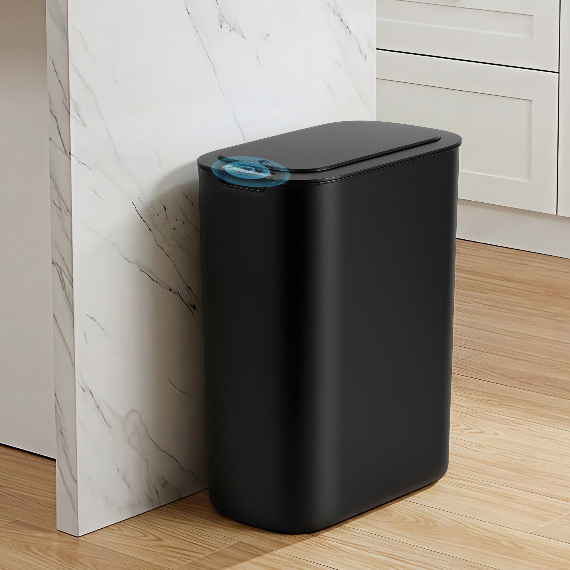 Automatic Trash Bin with Lid 25L Motion Sensor Kitchen Bin Touchless Garbage Can Plastic Slim Rubbish Bin with Liner Holder for Kitchen, Home, Office, Black