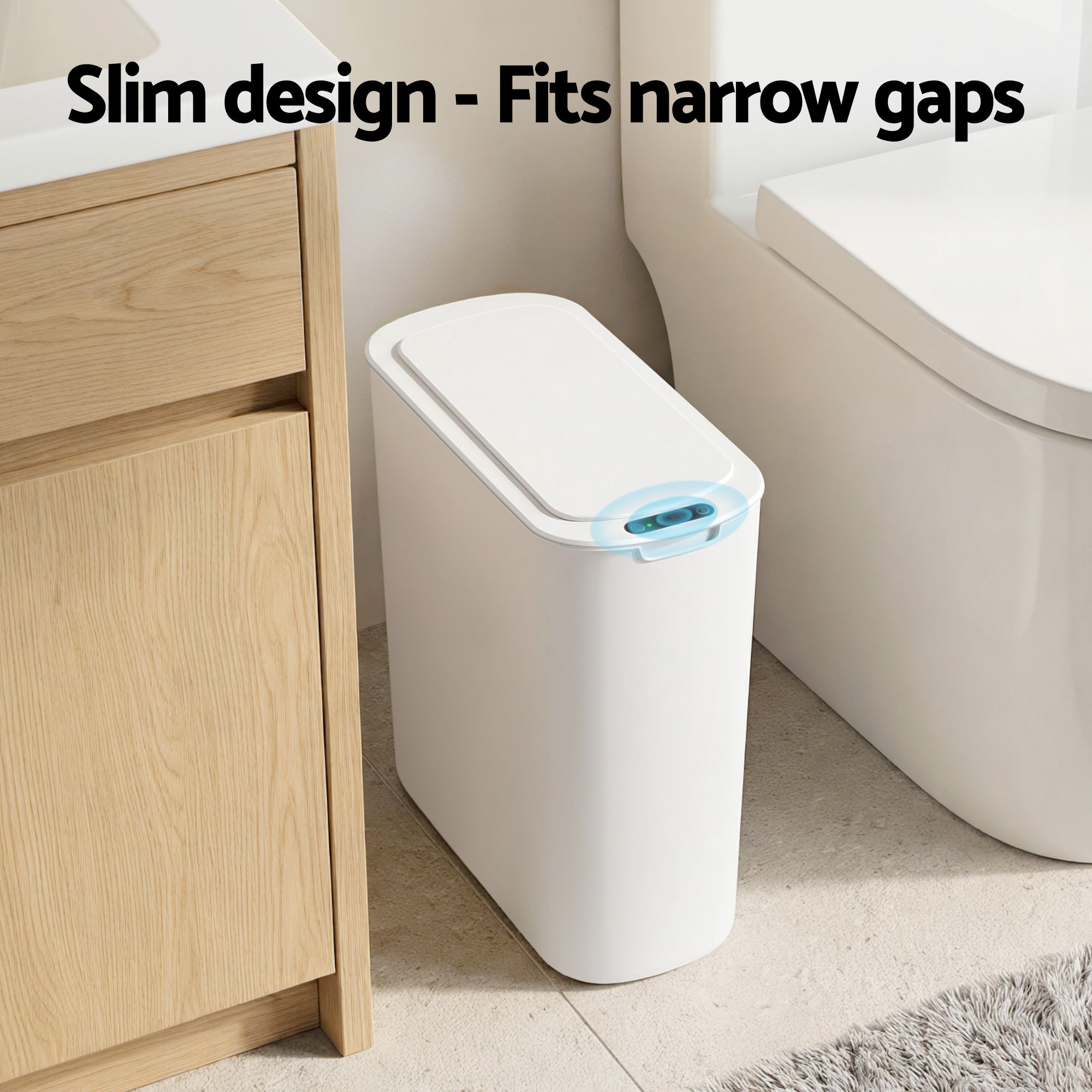 Automatic Trash Bin with Lid 25L Motion Sensor Kitchen Bin Touchless Garbage Can Plastic Slim Rubbish Bin with Liner Holder for Kitchen, Home, Office, White