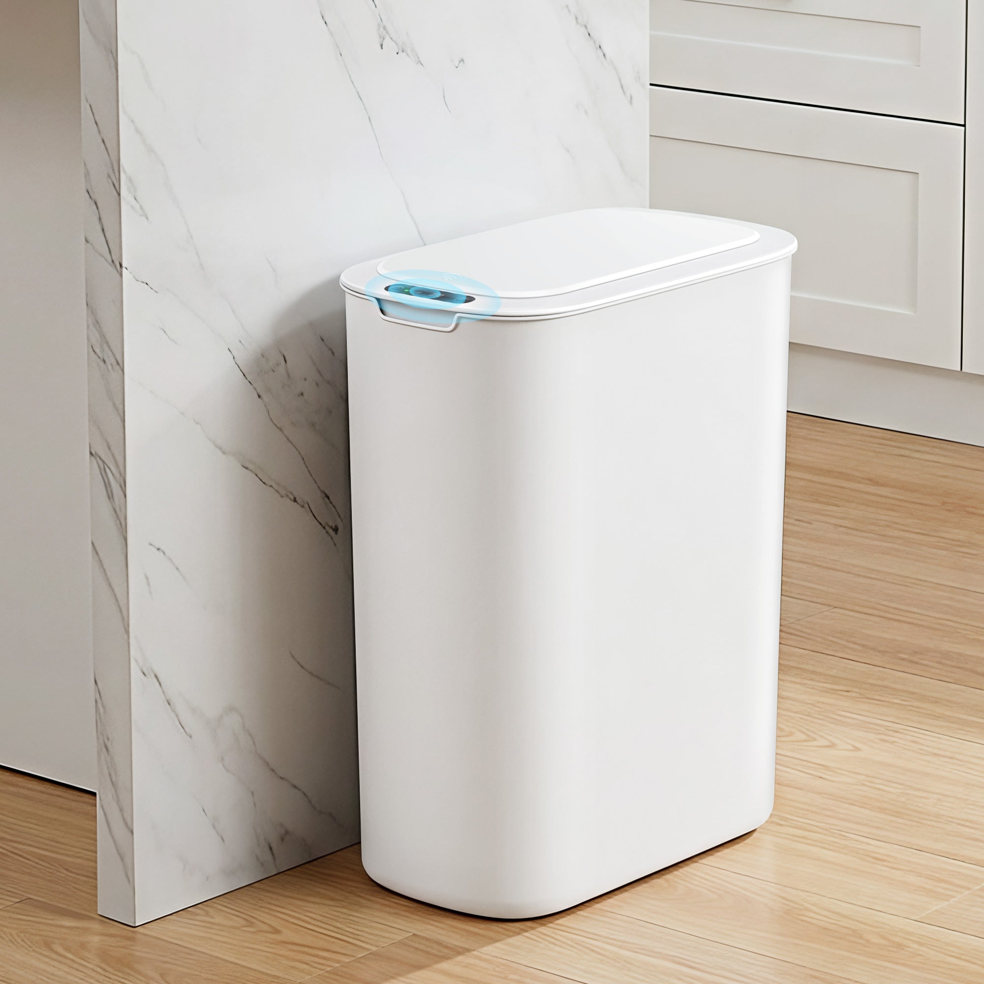 Automatic Trash Bin with Lid 25L Motion Sensor Kitchen Bin Touchless Garbage Can Plastic Slim Rubbish Bin with Liner Holder for Kitchen, Home, Office, White