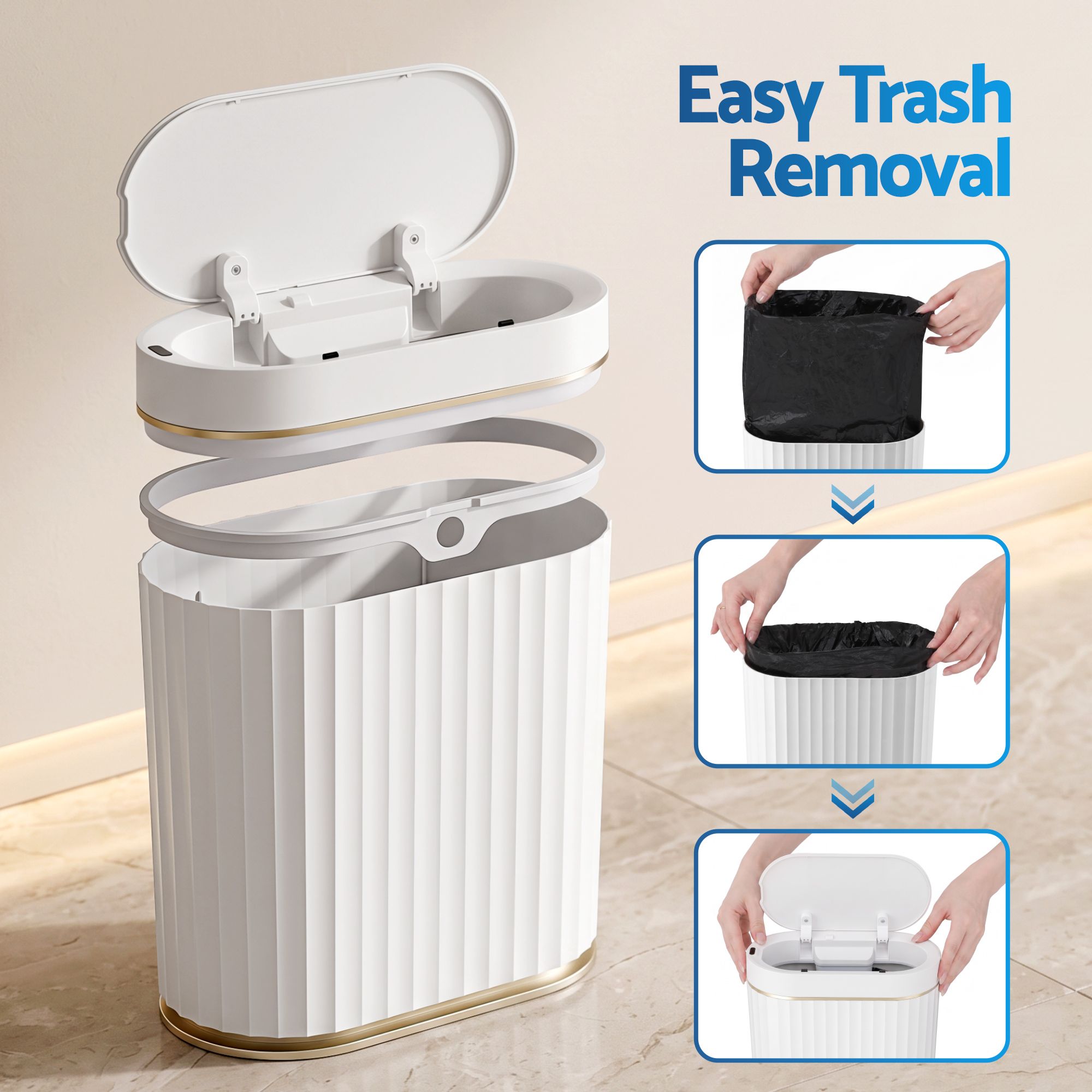 Sensor Bins 7L Motion Sensor Trash Can Slim Touchless Automatic Waste Bin White
