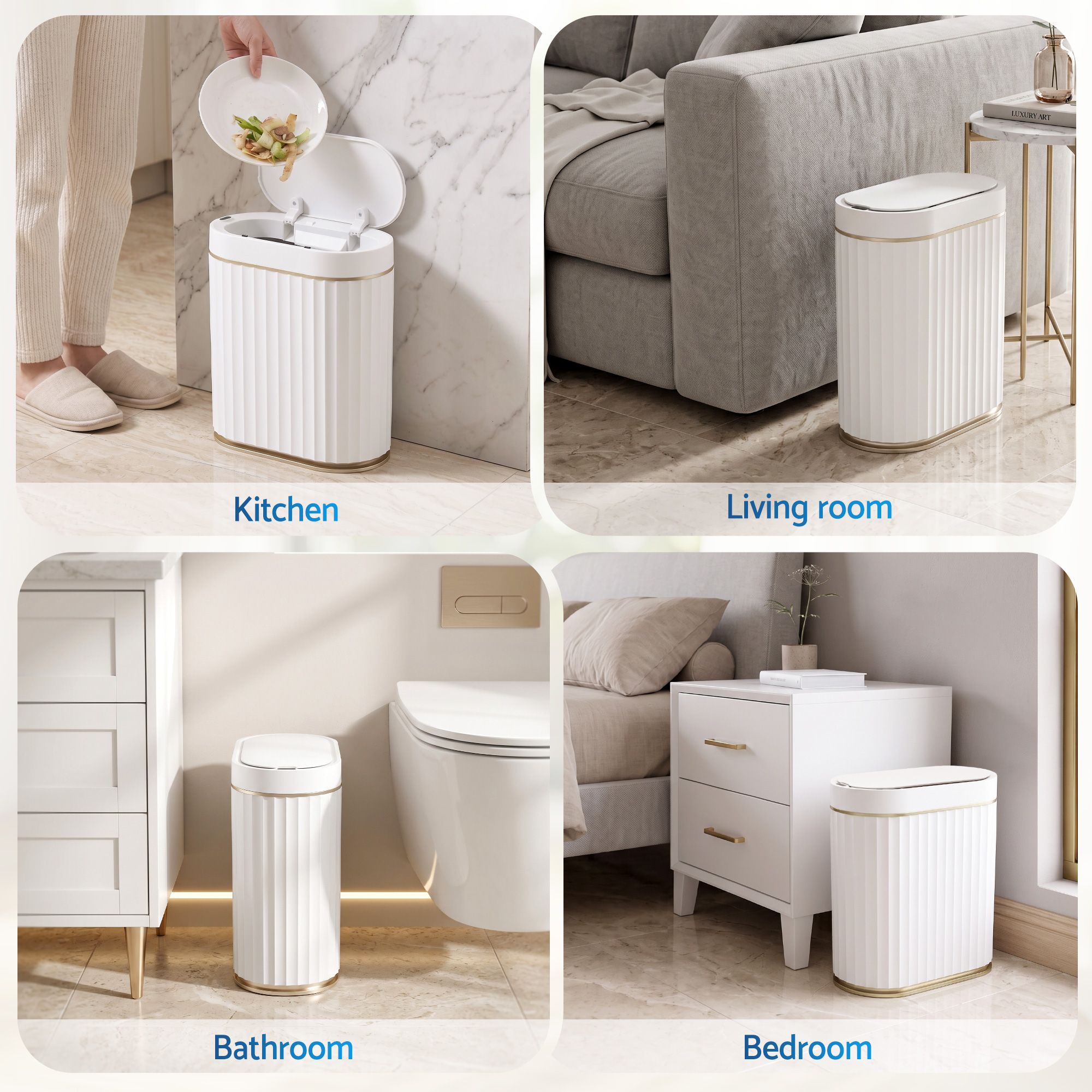 Sensor Bins 7L Motion Sensor Trash Can Slim Touchless Automatic Waste Bin White