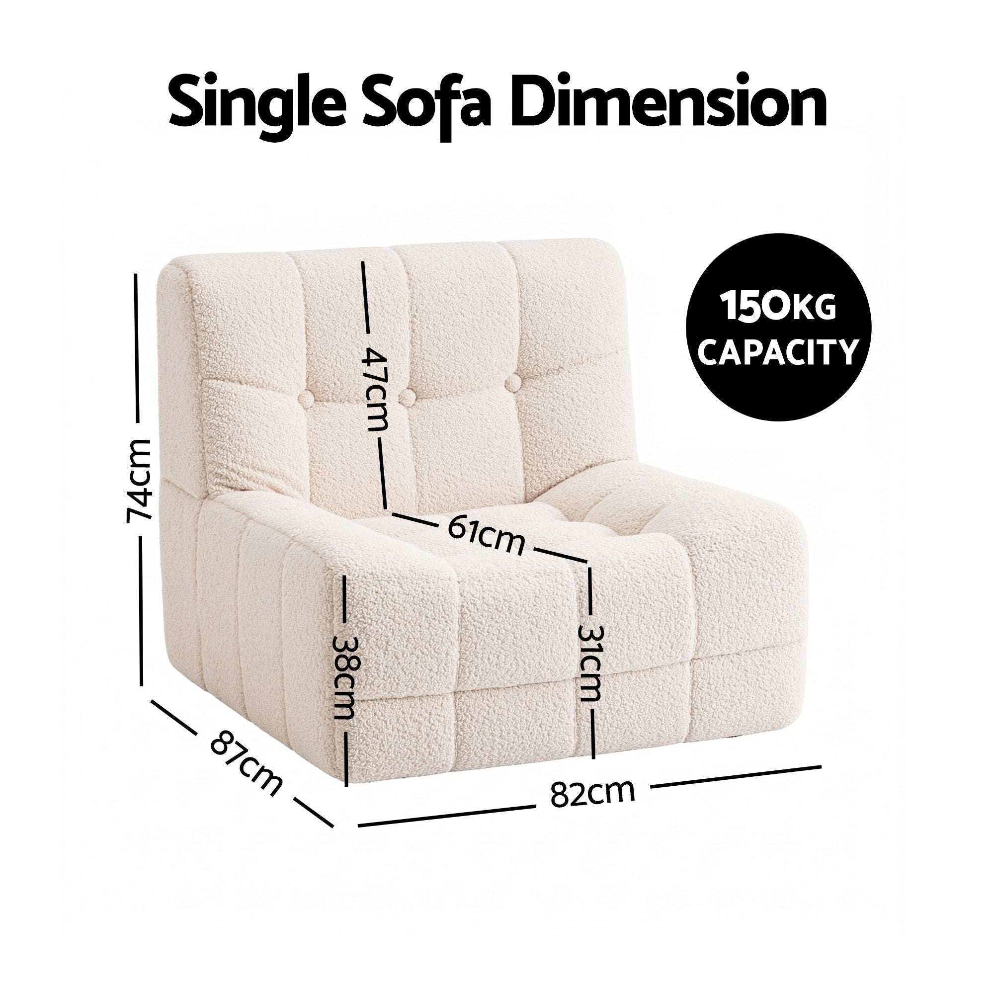 Single Boneless Sofa and Round End Table Set - White