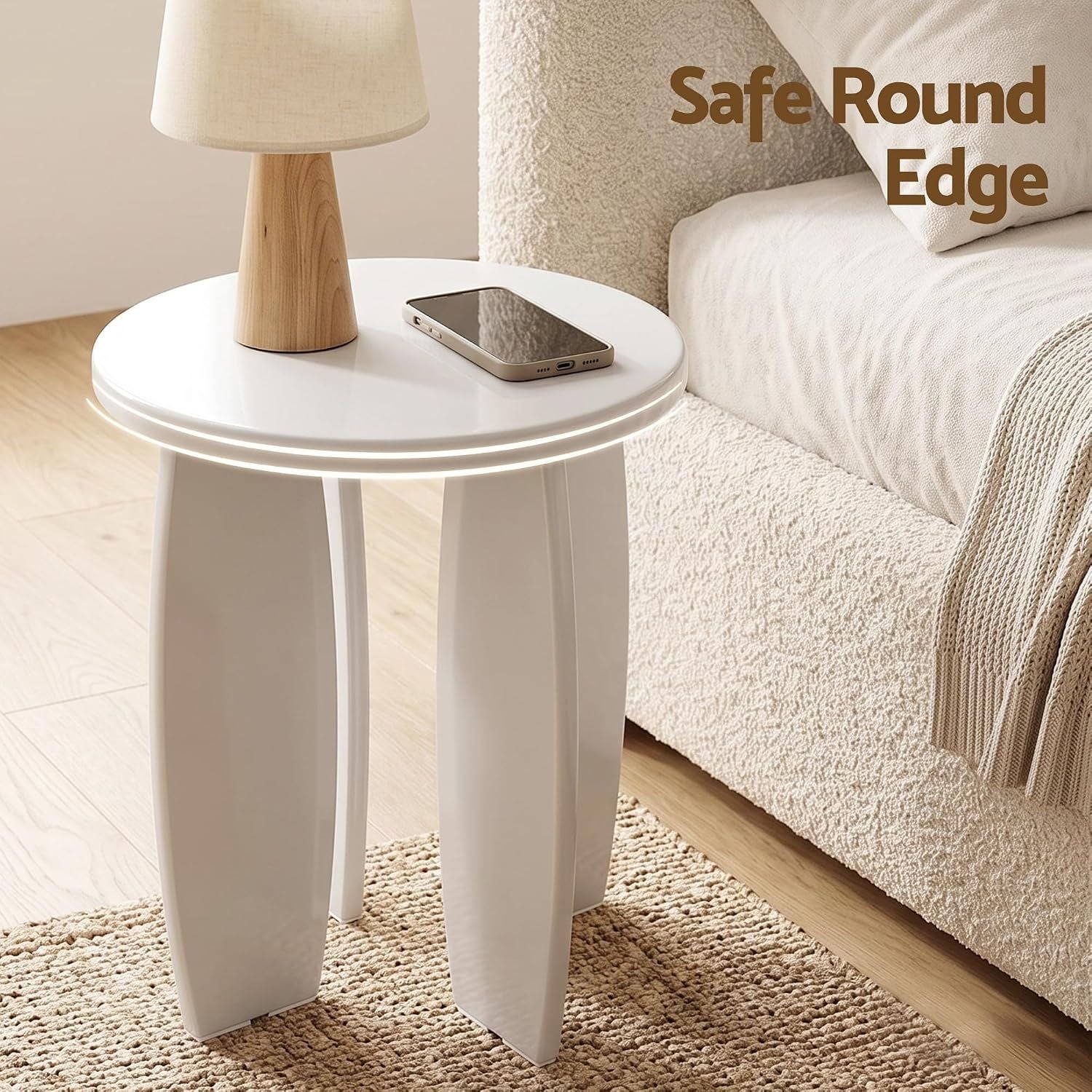 Single Boneless Sofa and Round End Table Set - White