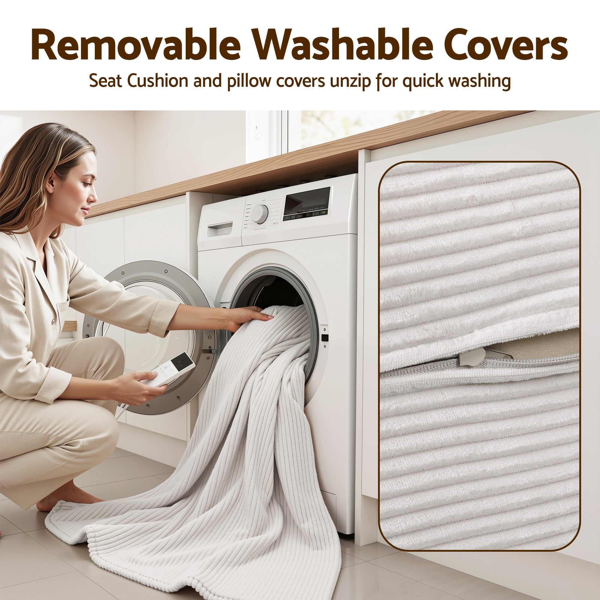 Convertible Folding Sofa Bed 30D High-Density Foam Corduroy Sleeper Couch Lounger - Beign