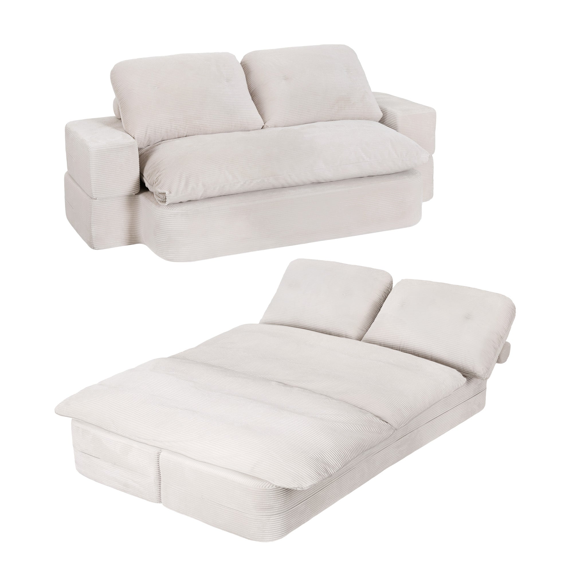 Convertible Folding Sofa Bed 30D High-Density Foam Corduroy Sleeper Couch Lounger - Beign