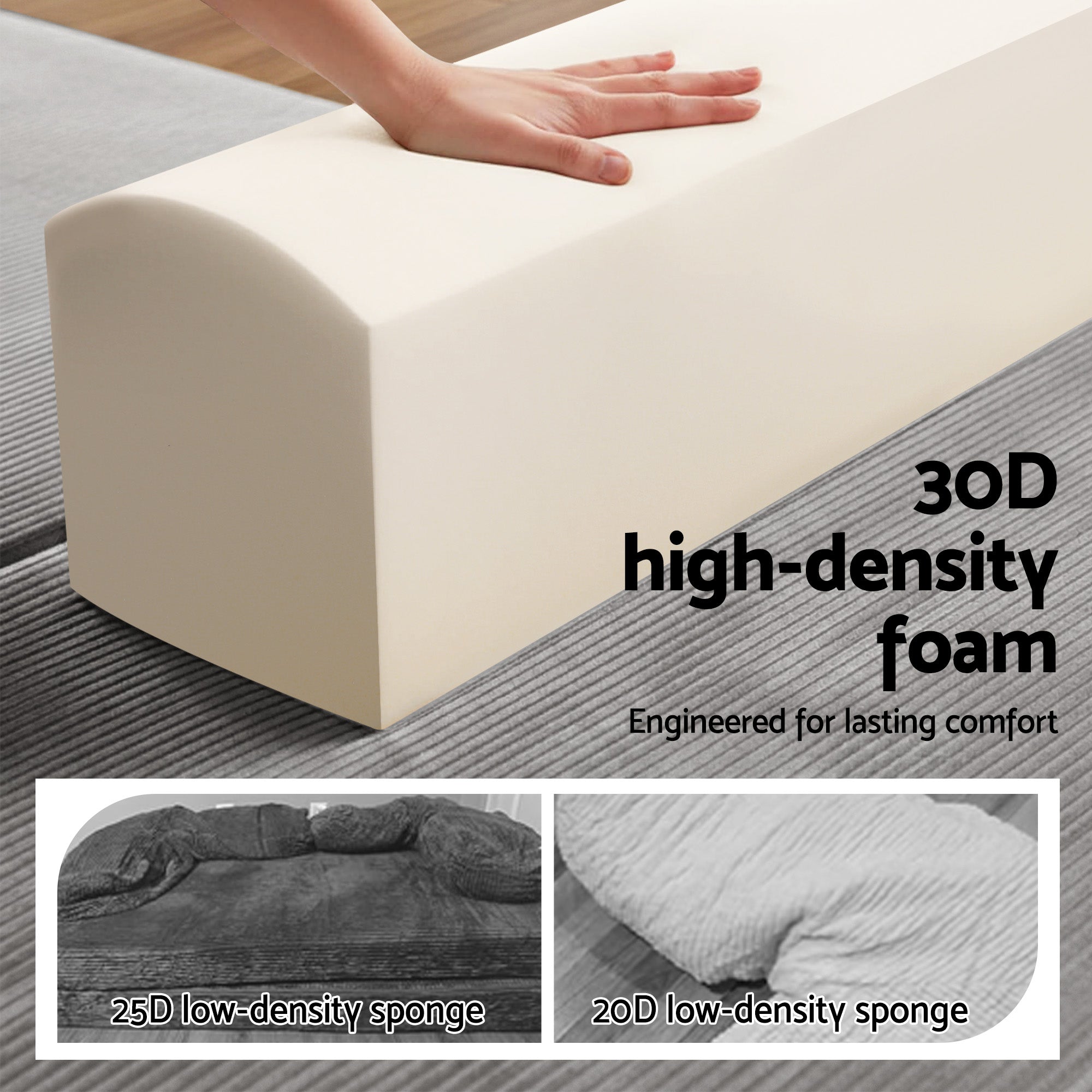 Convertible Folding Sofa Bed with 30D High-Density Foam Corduroy Sleeper Couch Lounger - Grey