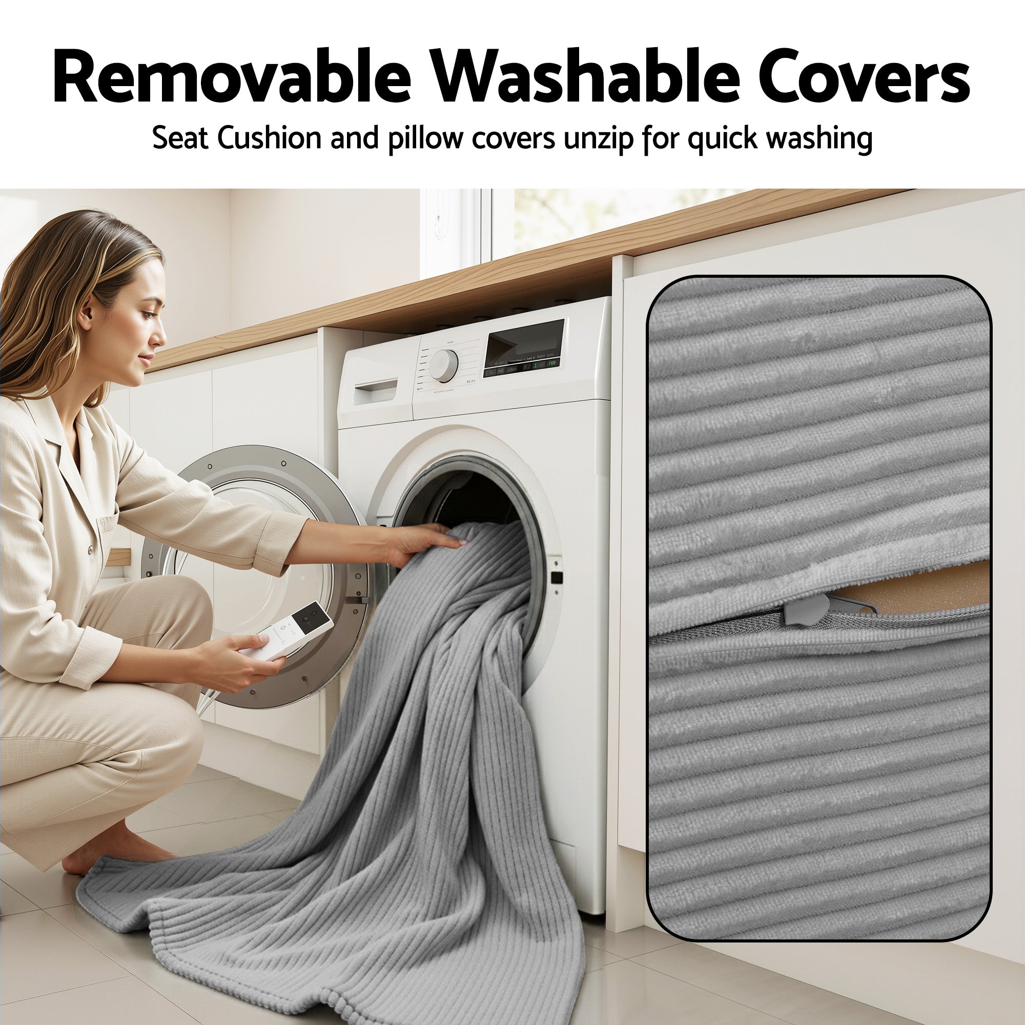 Convertible Folding Sofa Bed with 30D High-Density Foam Corduroy Sleeper Couch Lounger - Grey