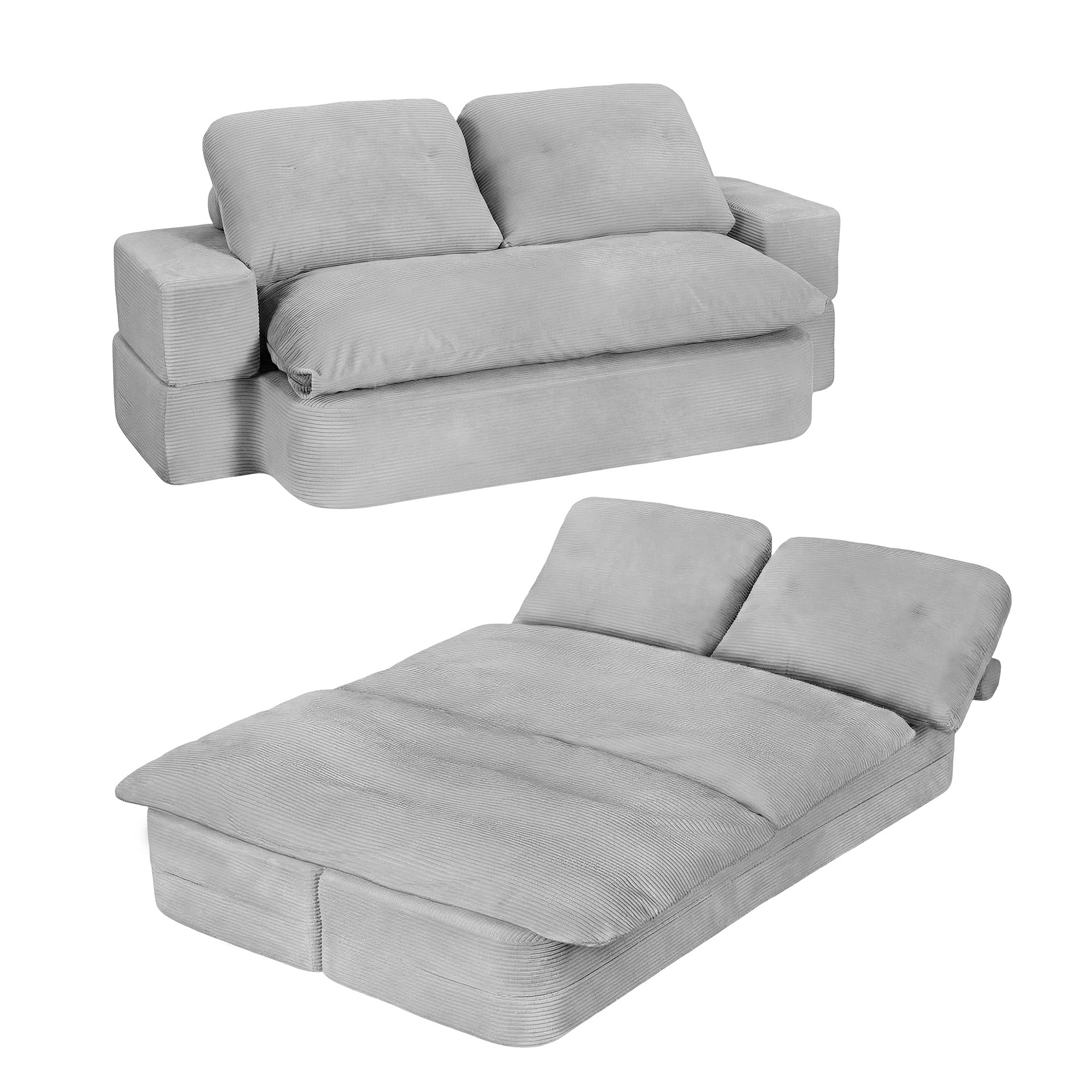 Convertible Folding Sofa Bed with 30D High-Density Foam Corduroy Sleeper Couch Lounger - Grey