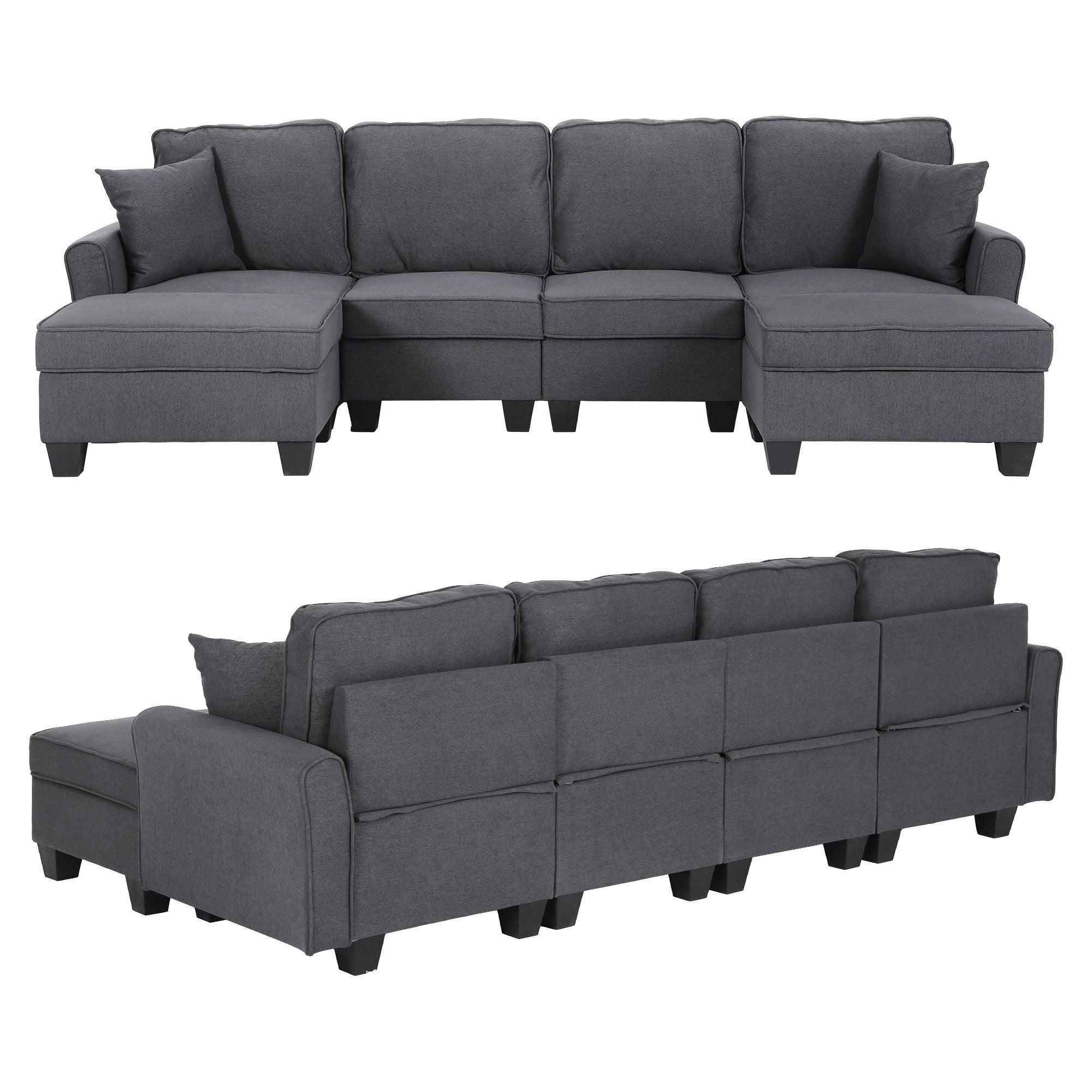 Modular Sectional U Shaped Storage Sofa Couches for Living Room Grey