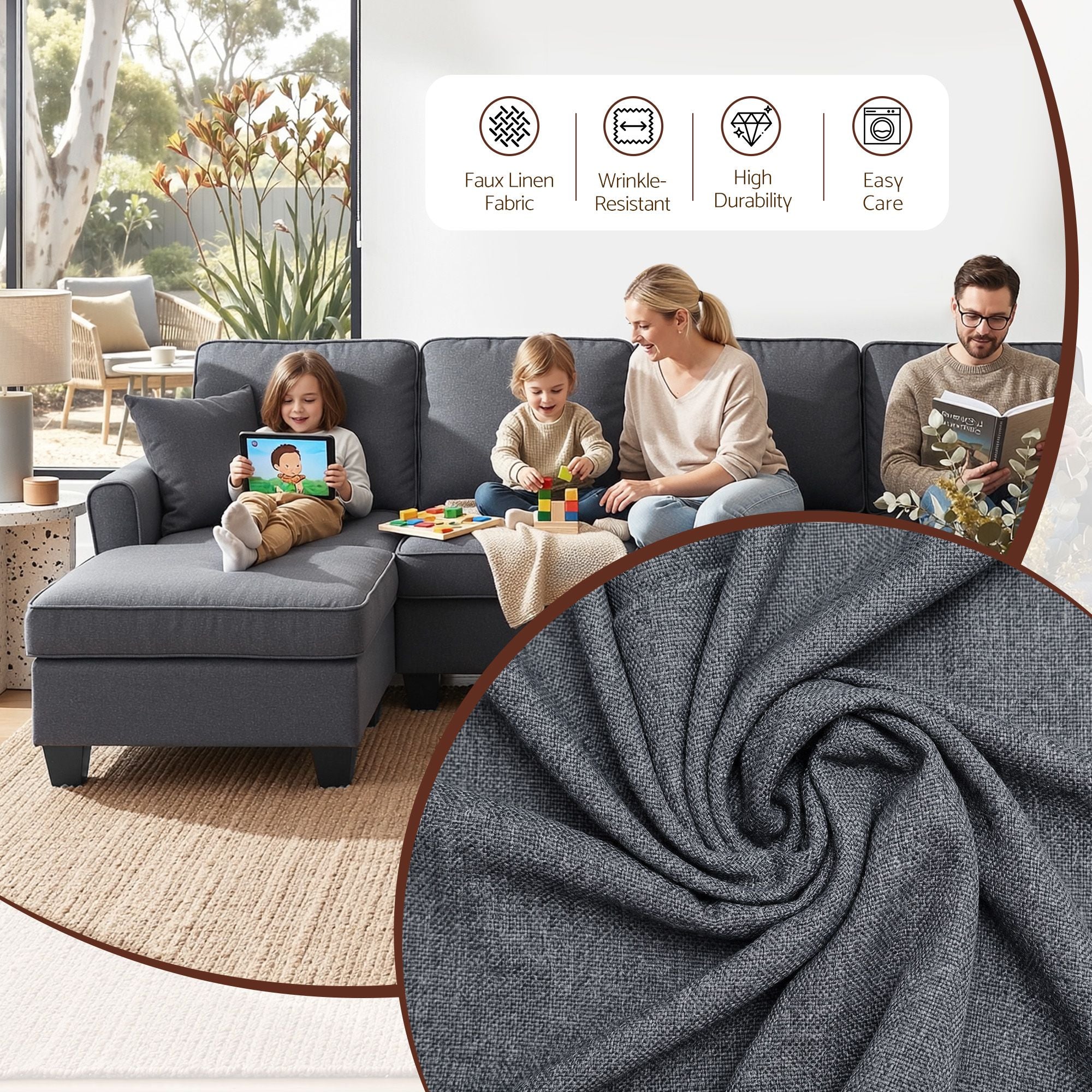 Modular Sectional U Shaped Storage Sofa Couches for Living Room Grey