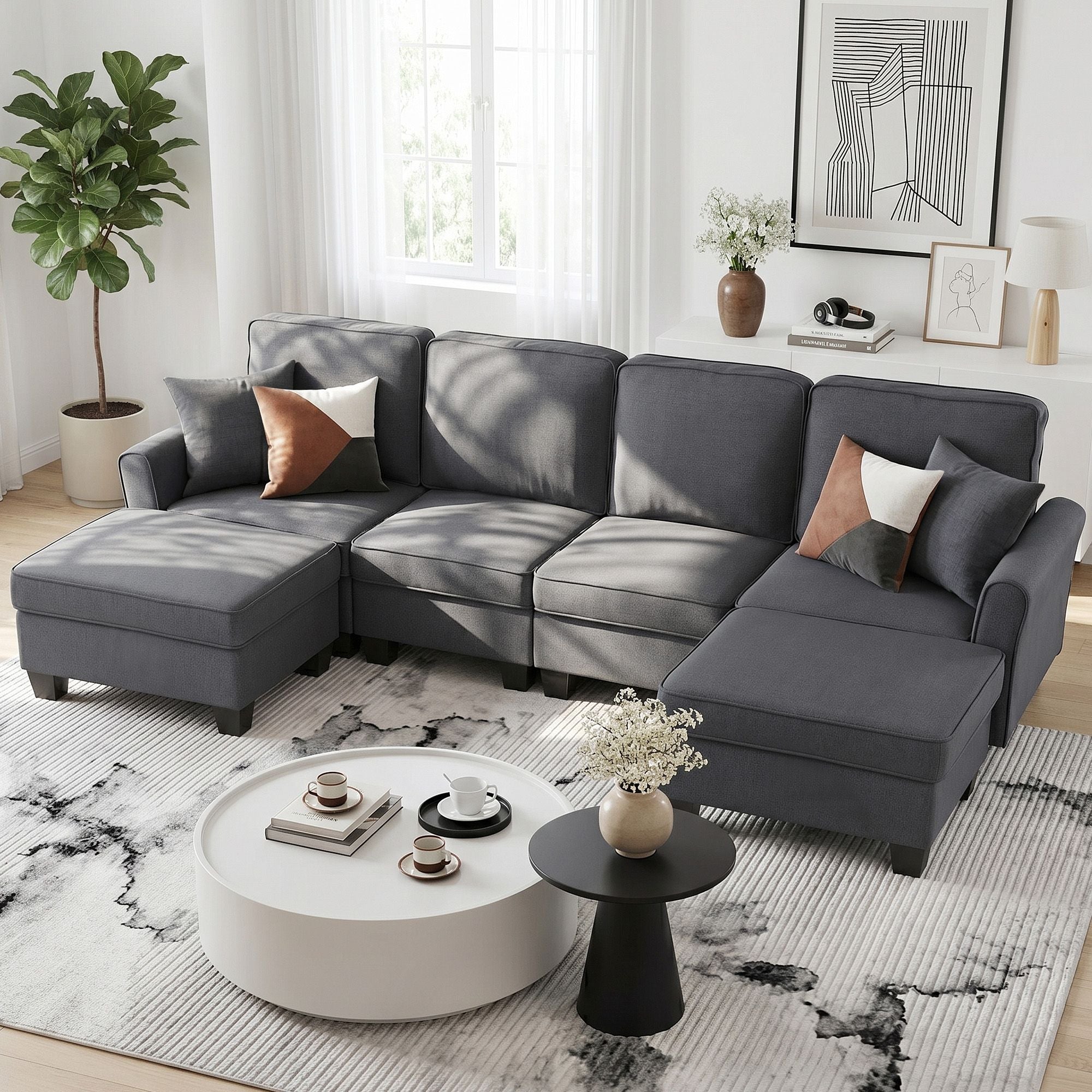 Modular Sectional U Shaped Storage Sofa Couches for Living Room Grey