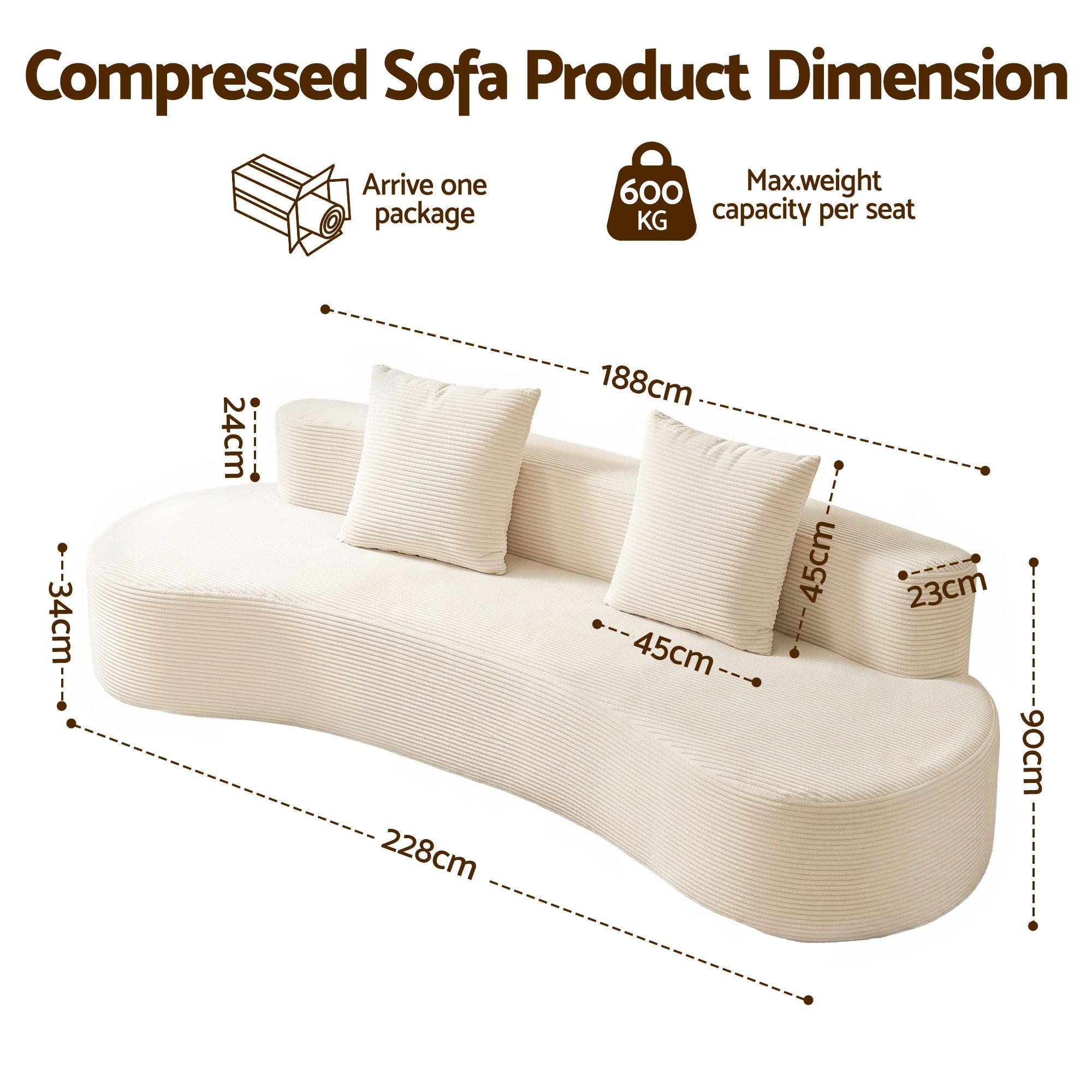 228cm Modular Sofa Bed Sectional Boneless Couches for Living Room No Assembly Required