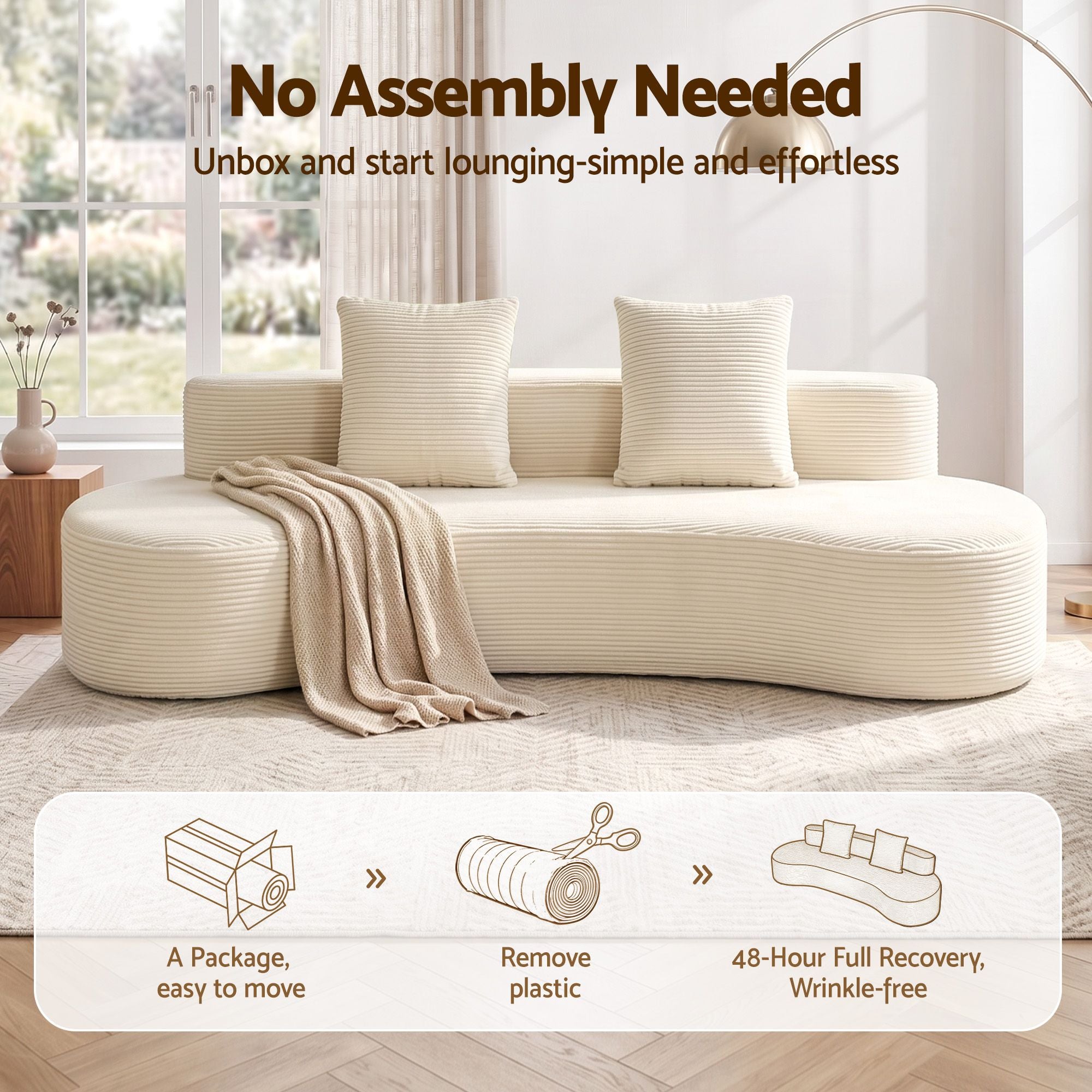 228cm Modular Sofa Bed Sectional Boneless Couches for Living Room No Assembly Required