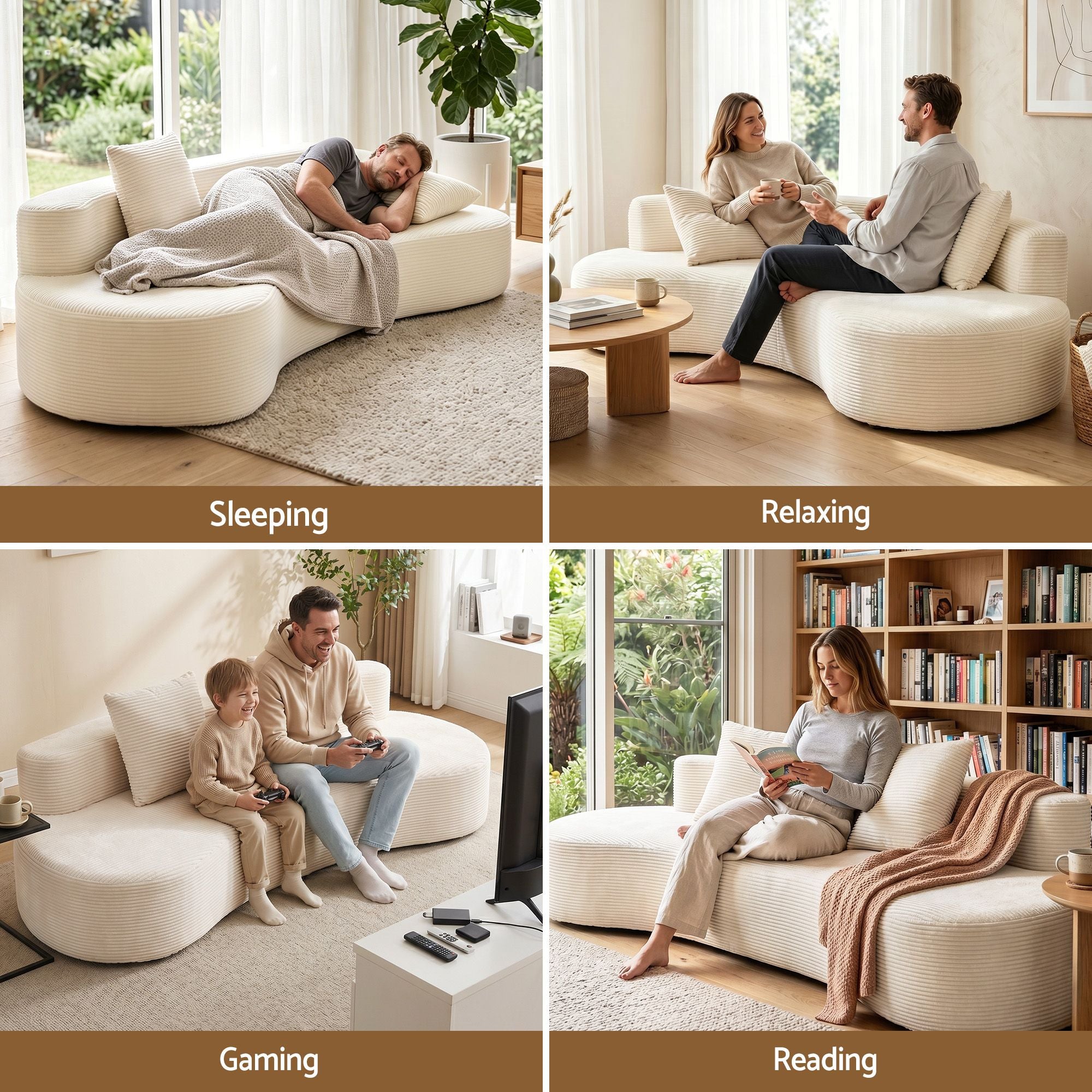 228cm Modular Sofa Bed Sectional Boneless Couches for Living Room No Assembly Required